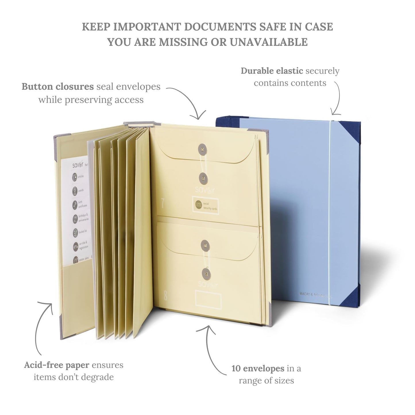 The Folio® Important Document Organizer by Savor | Binder with Guided Labels, Acid-Free File Folder Organizer with 10 Pockets, Document Holder