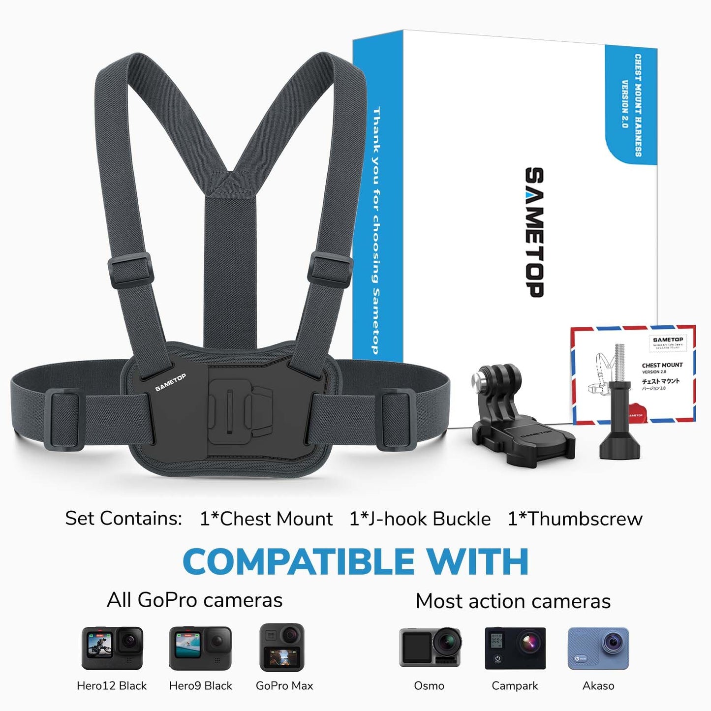 Sametop Chest Mount Harness Strap Body Mount Chesty Compatible with GoPro Hero 13 12 11 10 9 8 7 6 5 Session AKASO DJI Osmo Action Cameras - Balance