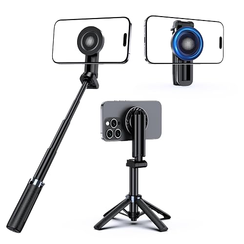 UBeesize Magnetic Mini Selfie Stick Tripod with Rechargeable Remote, Pocket Tripod for iPhone/Android, Compact Travel Stand for TikTok, YouTube, Live