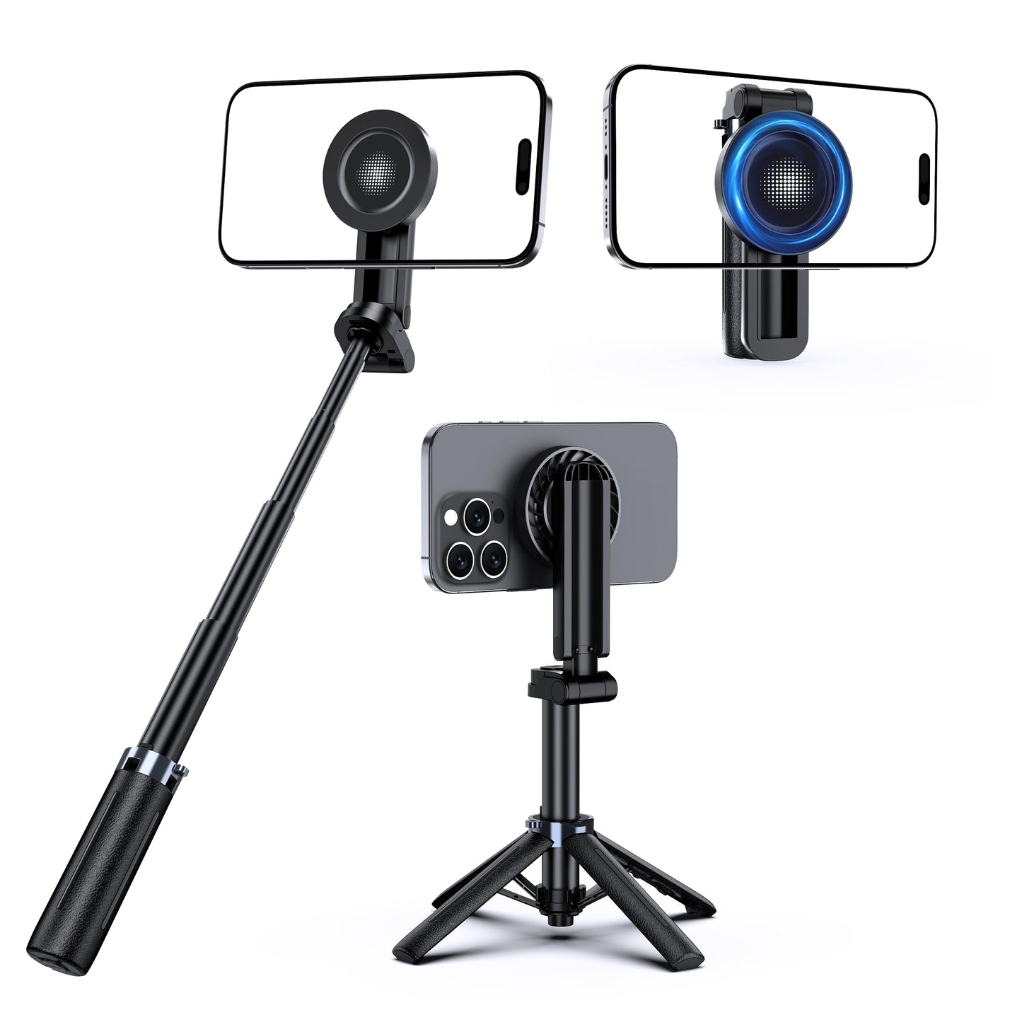 UBeesize Magnetic Mini Selfie Stick Tripod with Rechargeable Remote, Pocket Tripod for iPhone/Android, Compact Travel Stand for TikTok, YouTube, Live