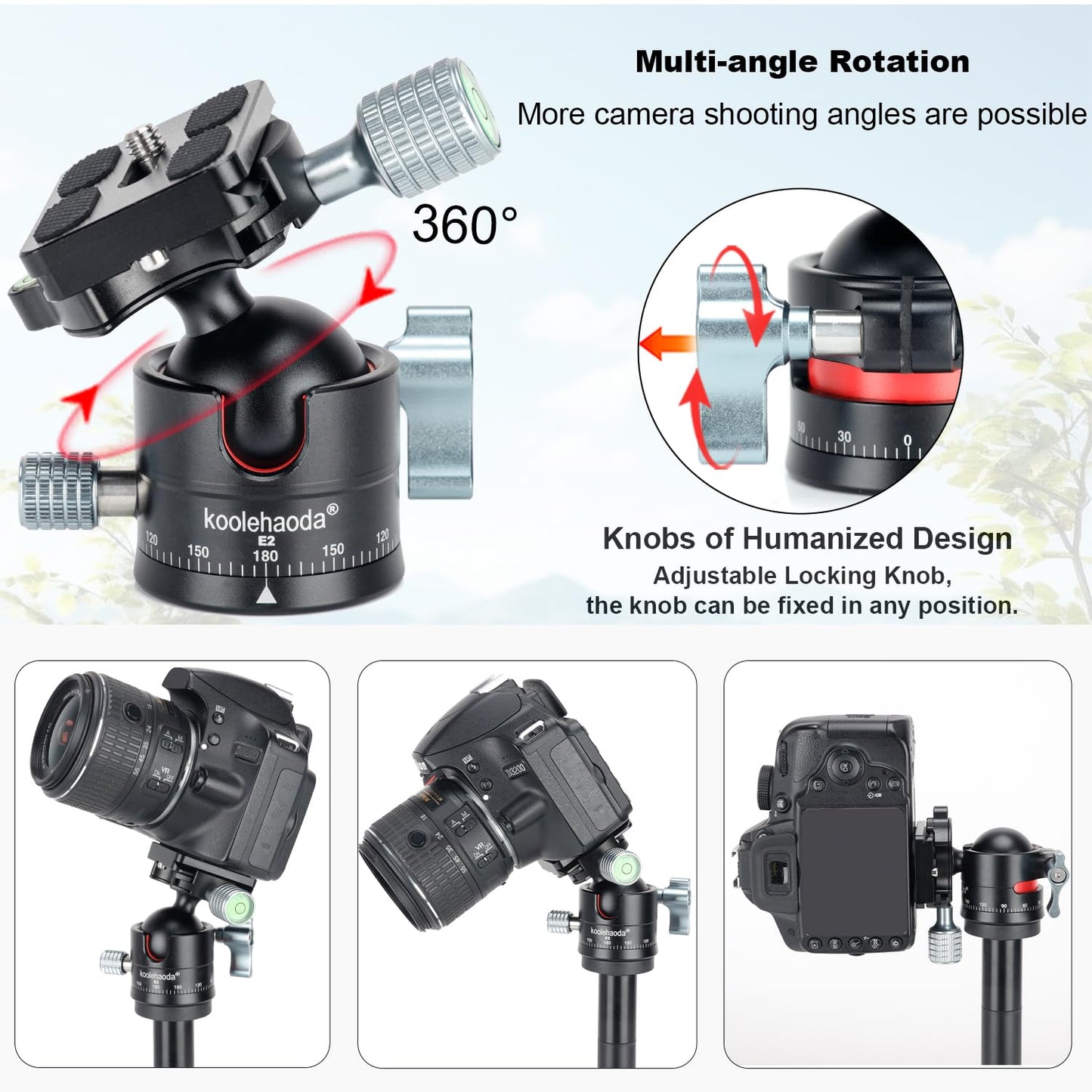 Koolehaoda Tripod Head Low Profile Ball Head, ?36mm Metal Panorama Ball Head with 1/4" Screw Arca Swiss Quick Release Plate for DSLR Camera Tripod