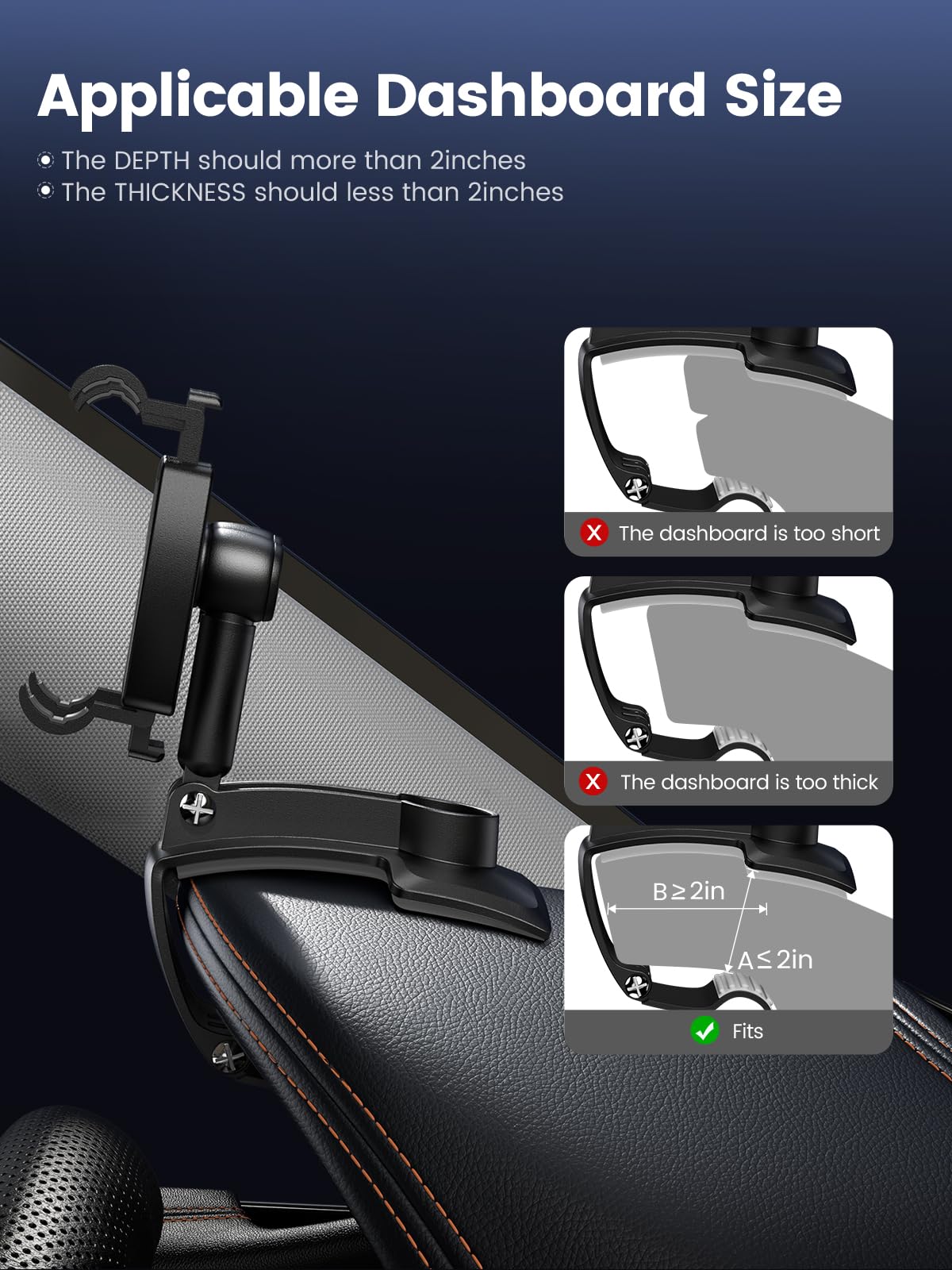 Jawhalt Car Phone Holder for Dashboard Cell Phone Mount for Car 360 Degree Rotation Clip Design Compatible with All Cell Smart Phones.