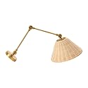 Creative Co-Op Coastal Adjustable Wall Sconce with Neutral Beige Rattan Shades, Antique Metal Brass Finish
