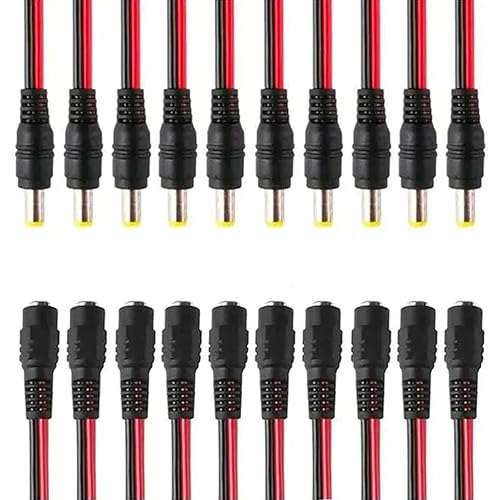 GESS Technologies 40 Pairs DC Power Pigtail Cable Wire Plug 18AWG Pure Copper 2.1mm x 5.5mm 12V 5A Male & Female Connectors for Security CCTV