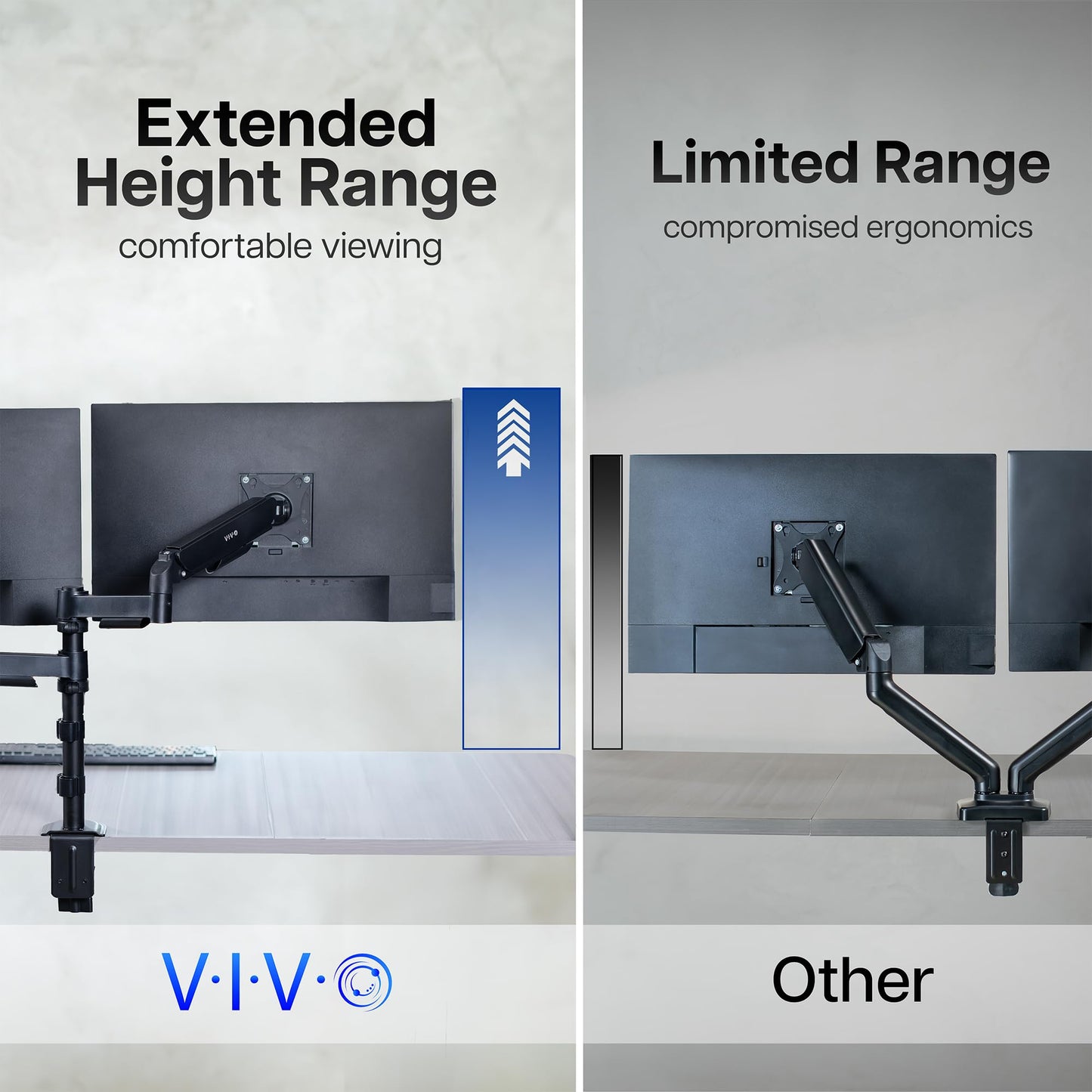 VIVO 17 to 32 inch Dual Mechanical Monitor Mount, 2 Tension Spring Arms, Adjustable Swivel, Rotation, Heavy Duty VESA Desk Stand with C-clamp