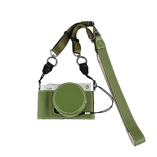 BMAOLLONGB X-E5 Case, Handmade PU Leather Half Camera Case Bag Cover Bottom Opening Version for Fujifilm X-E5 XE5 With Neck Strap Lens Cover (Green)