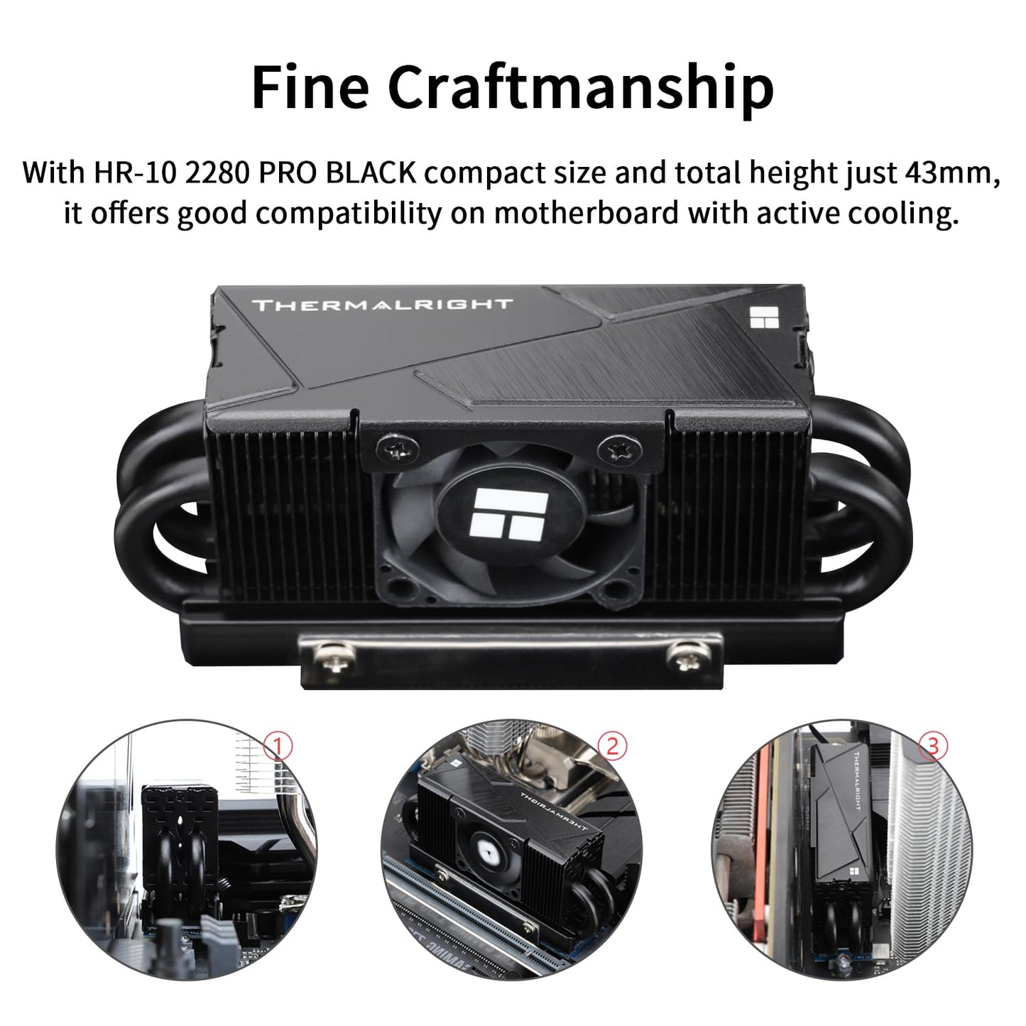 Thermalrlght HR10 2280 PRO Black SSD Heatsink Cooler,Double-Sided Heat Sink,with 4×5mm Heatpipes AGHP Tochnology,with Thermal Silicone Pad for M.2