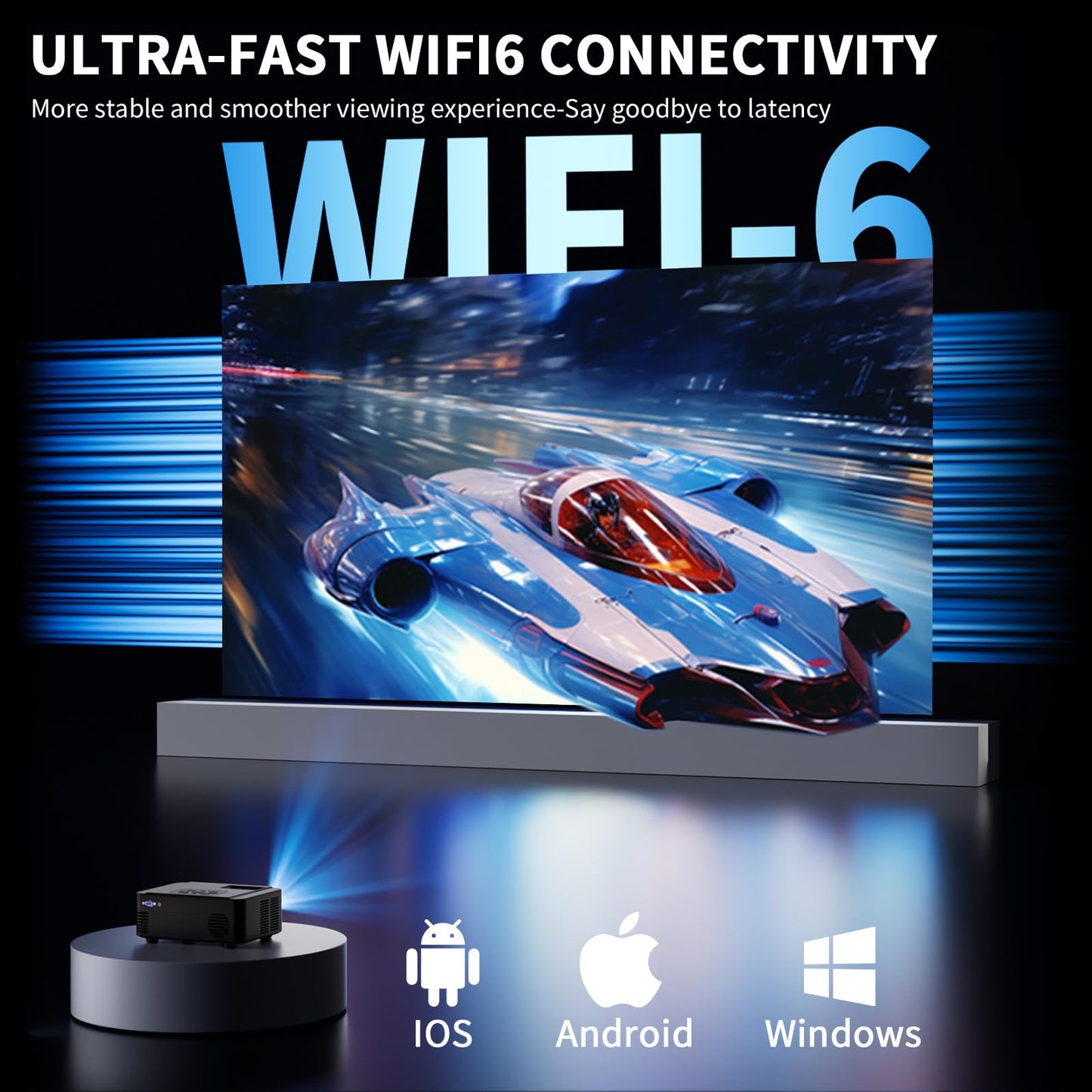 Projector with WIFI and Bluetooth, Native 1080P Bluetooth Projector, Full HD Portable Outdoor Movie Projector with Built-in Speaker, Compatible