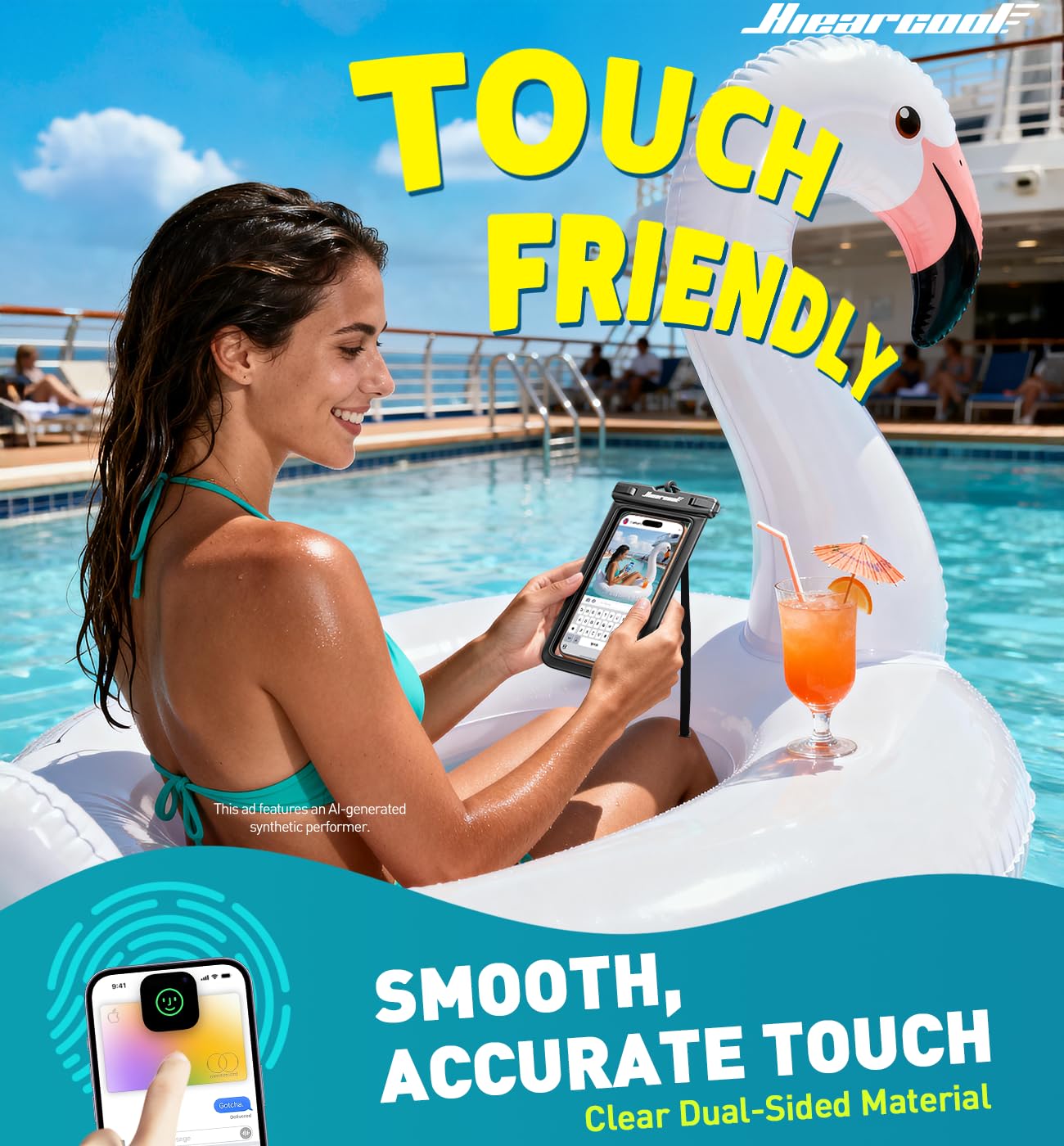 Hiearcool Waterproof Phone Pouch, IPX8 Waterproof Phone Case for iPhone 17/16/15/14 Pro Max, Cell Phone Dry Bag for Beach & Cruise Essentials, Touch