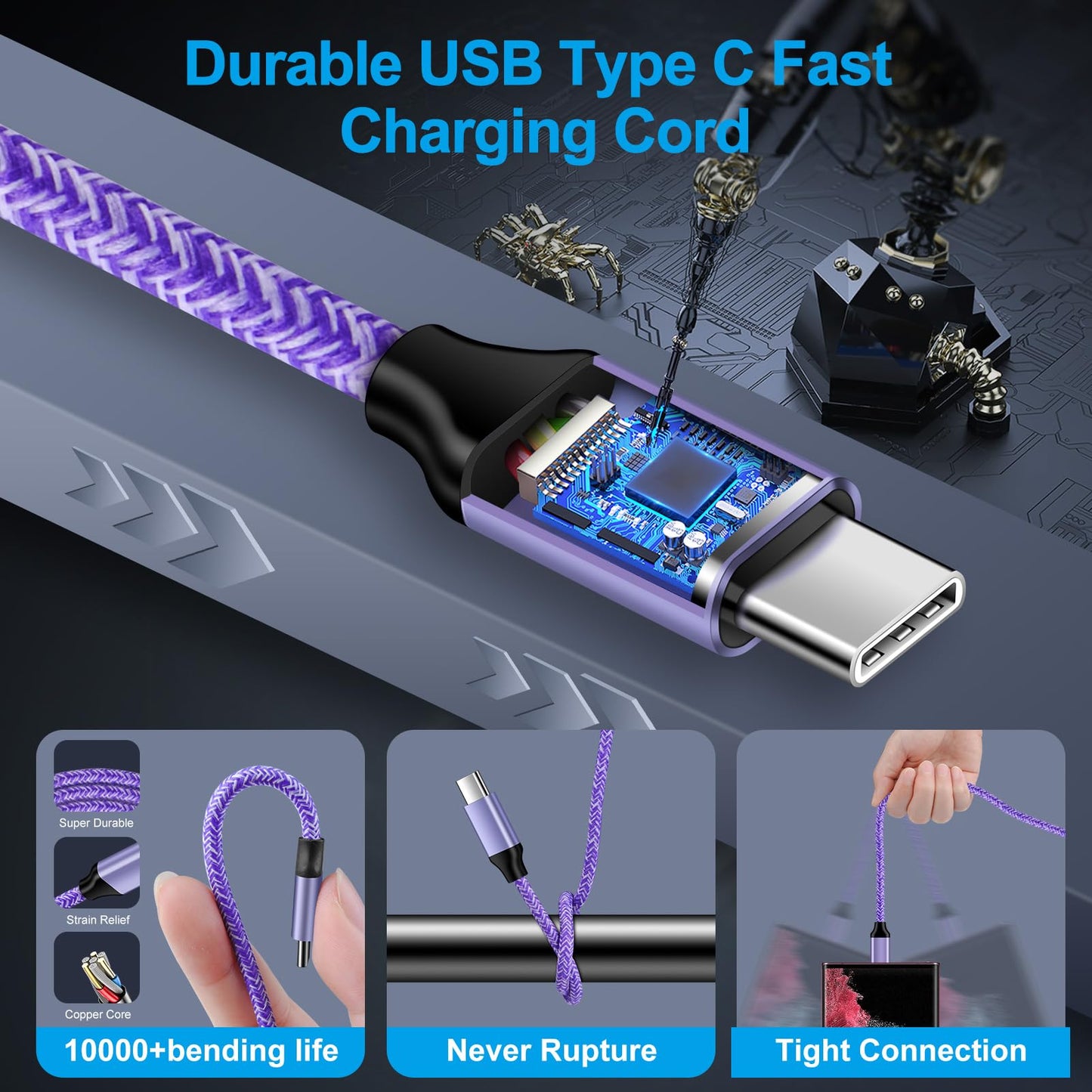 USB to USB C Cable 3A Fast Charging for iPhone 17 Pro Max Air 16e/16 Pro Max/16 Plus/16/15 Pro Max,2Pack 6FT Android Car Charger Power Cord