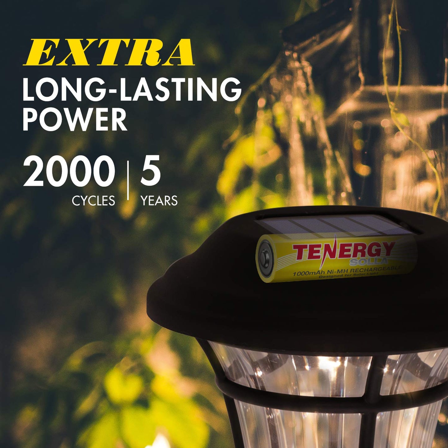 Tenergy Solla Rechargeable NiMH AA Battery, 1000mAh Solar Batteries for Solar Garden Lights, Anti-Leak, Outdoor Durability, 5+ Years Performance, 12…