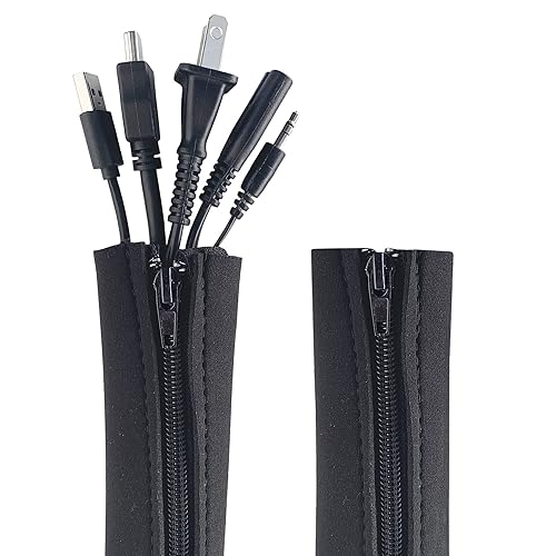 Zipper Cable Sleeve by Wrap-It Storage - 36" x 4" (2-Pack) Black - Cord Organizer and Cable Protector for Desk, Computer, TV Cord Management to Hide