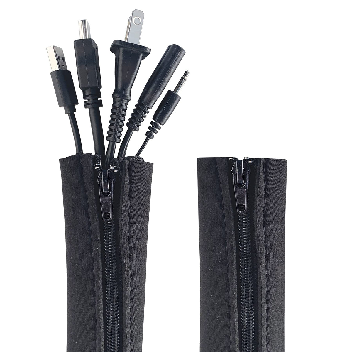 Zipper Cable Sleeve by Wrap-It Storage - 36" x 4" (2-Pack) Black - Cord Organizer and Cable Protector for Desk, Computer, TV Cord Management to Hide