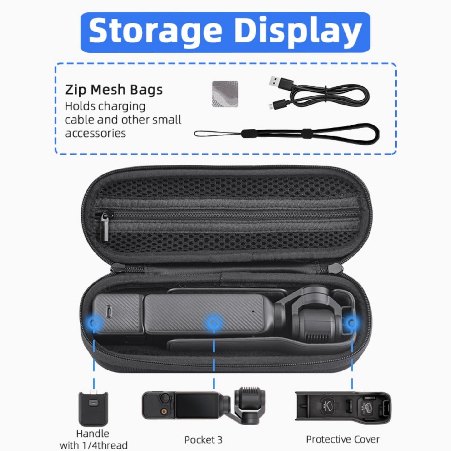 Flymile Carrying Case for DJI OSMO Pocket 3, Portable Nylon Storage Small Protector Hard Bag for Xtra Muse, Pocket 3 Protective With Carabiner & Wrist
