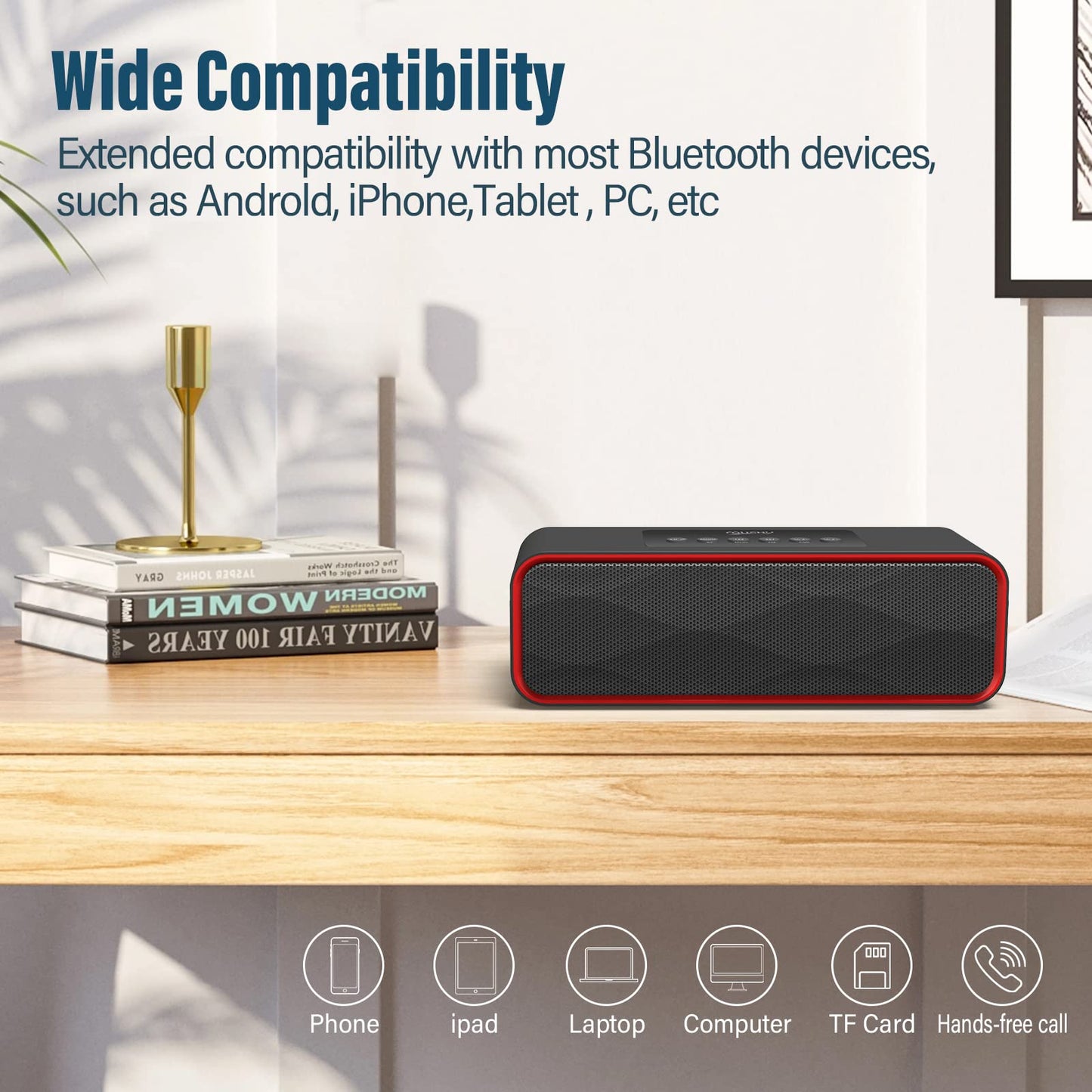 Portable Wireless Bluetooth Stereo Speaker with Powerful Sound 10W Acoustic Drivers Built-in Mic FM Radio Micro SD Card USB AUX-in Slot