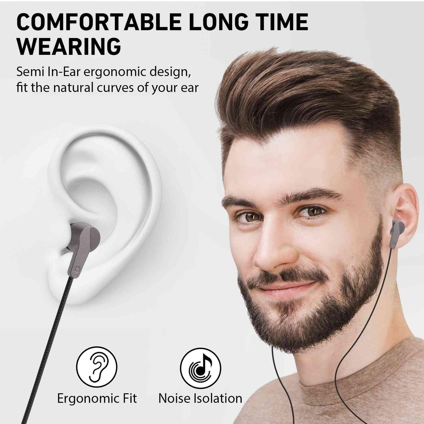 UrbanX R2 Wired in-Ear Headphones with Mic for Nokia 3.1 Plus with Tangle-Free Cord, Noise Isolating Earphones, Deep Bass, in-Ear Bud Silicone Tips