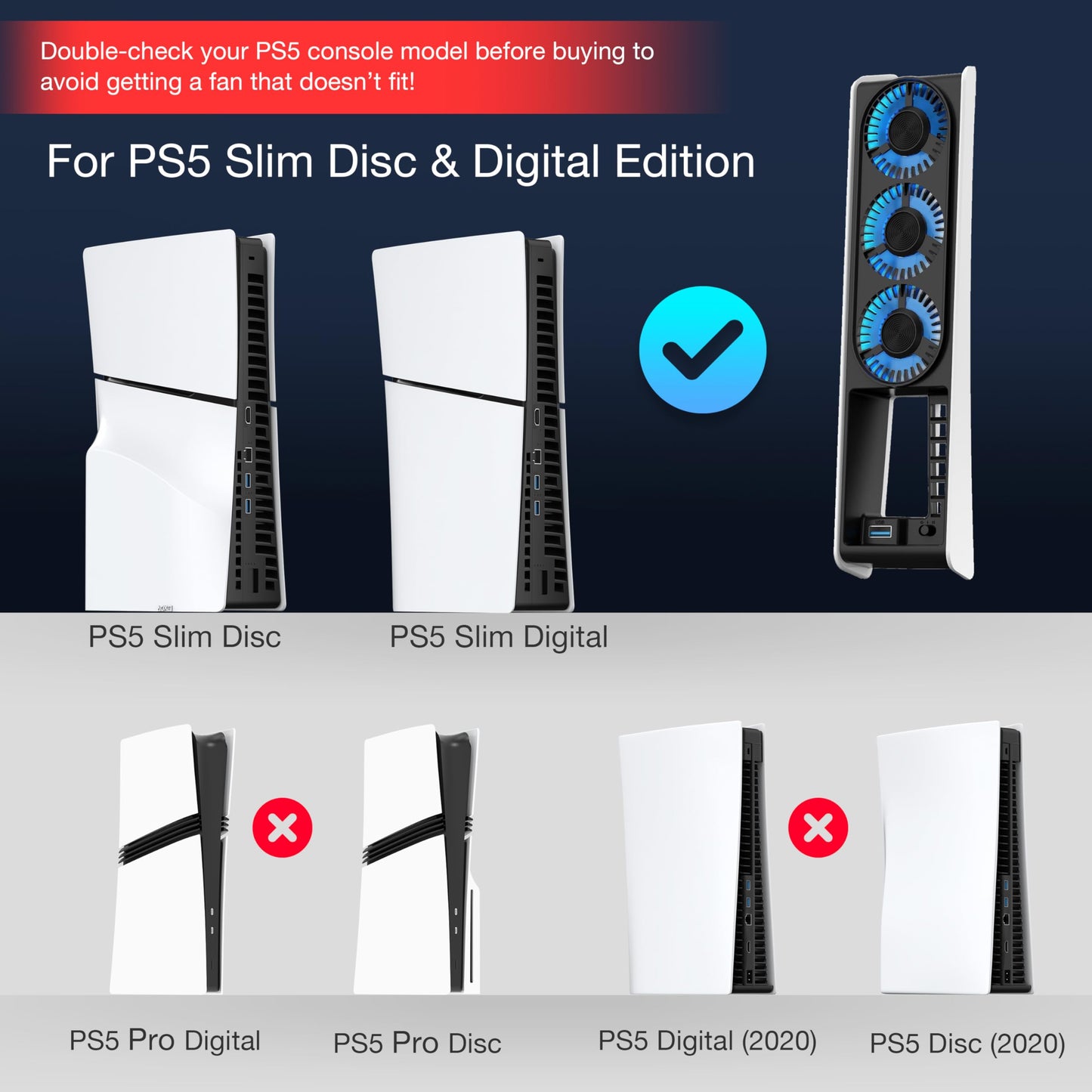 JUSPRO Cooling Fan for PS5 Slim, Upgraded Quiet Cooler Fan with LED Light for PS5 Slim Console Digital & Discs Edition