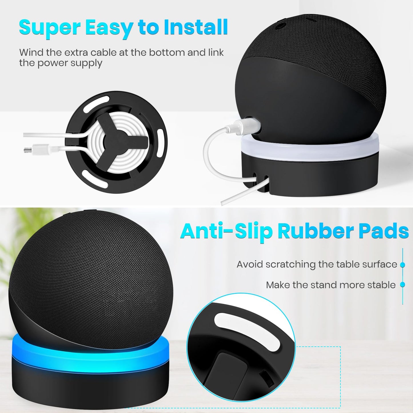 ZUOLACO Table Holder for Echo Dot 4th/5th Generation, Desktop Stand Mount for Echo Dot 4th/5th Gen, Base Bracket with Light Guide, Dot Accessories