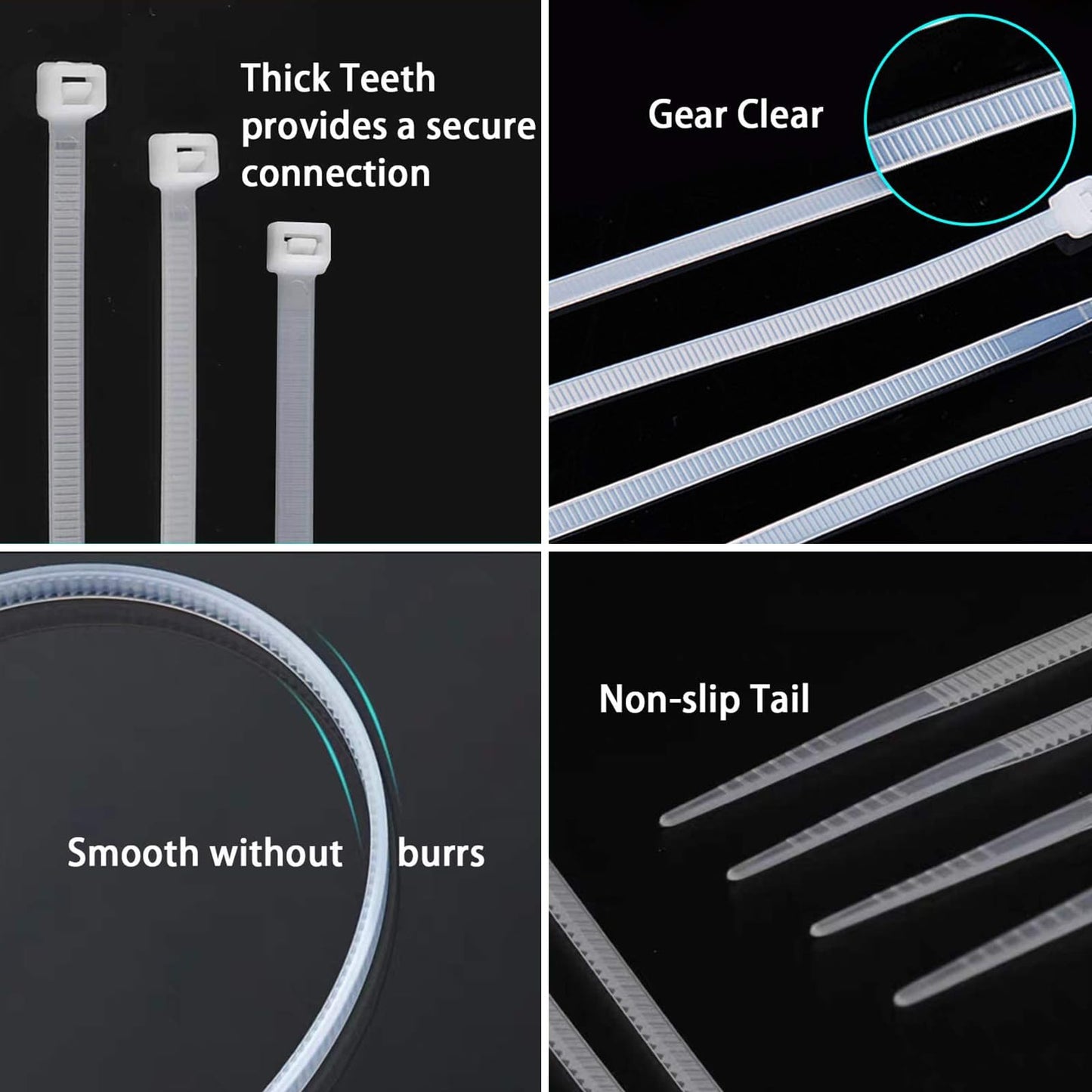 ECRAB Zip Ties 4 Inch 1000 Pack, Small Clear White Cable Ties Indoor and Outdoor Nylon Self-Locking Wire Ties