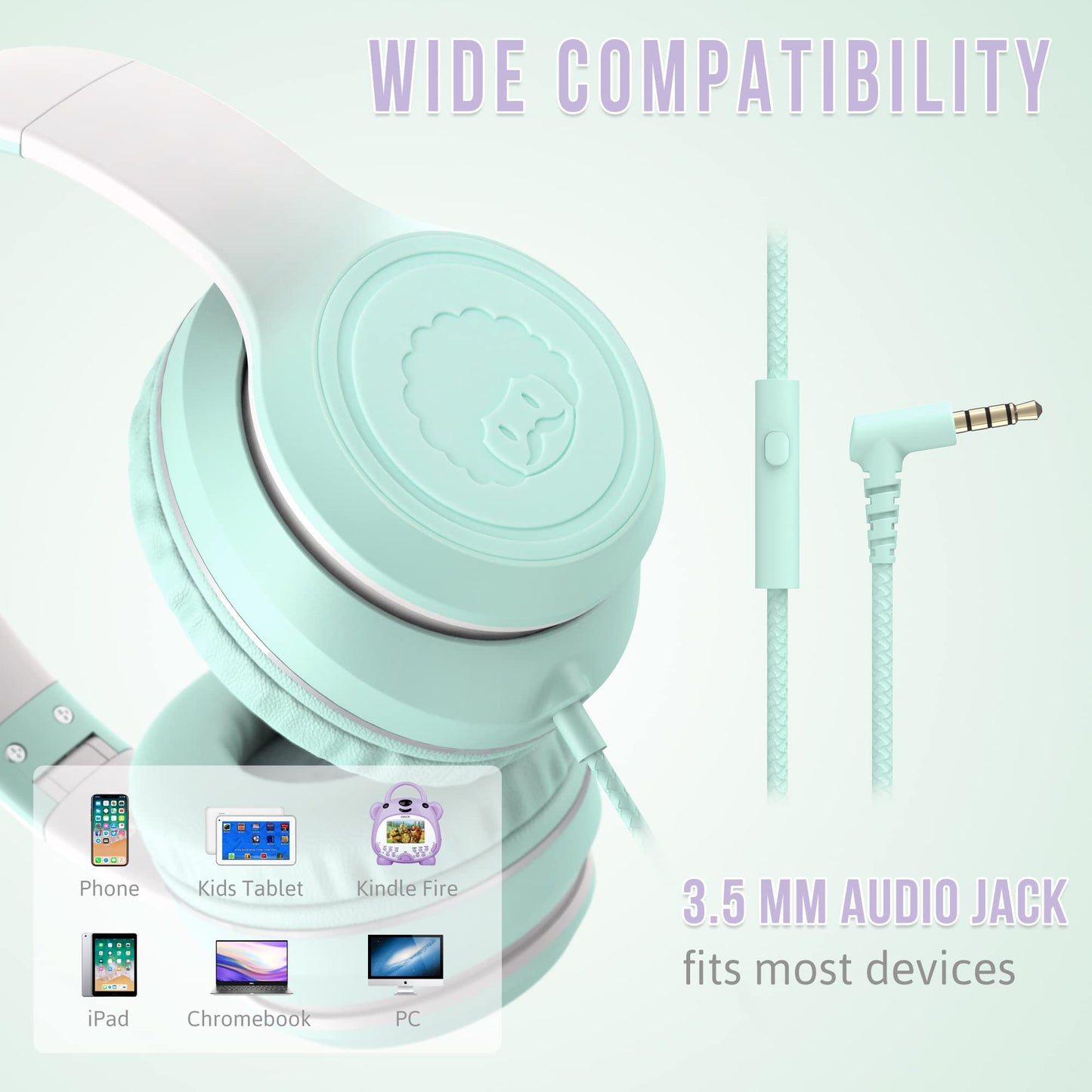 rockpapa L22 Wired Headphones for Kids Girls Boys Women with Microphone, Foldable Stereo 3.5mm Corded Headphones for School Classroom Chromebooks