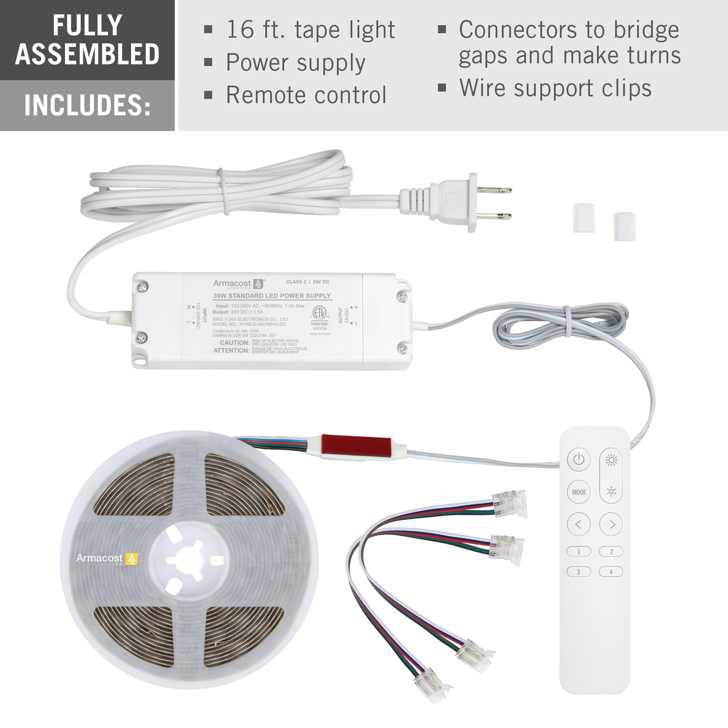 Armacost Lighting RibbonFlex Lux 24V RGB+W COB LED Strip Light Kit 623500N