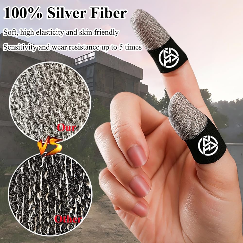 PXIRQ 10-Pack Pro Gaming Finger Sleeves: 0.3mm Silver Fiber, Ultra-Thin, Anti-Sweat & Breathable Thumb Cover Gloves for PUBG/Fortnite/COD - Fits All
