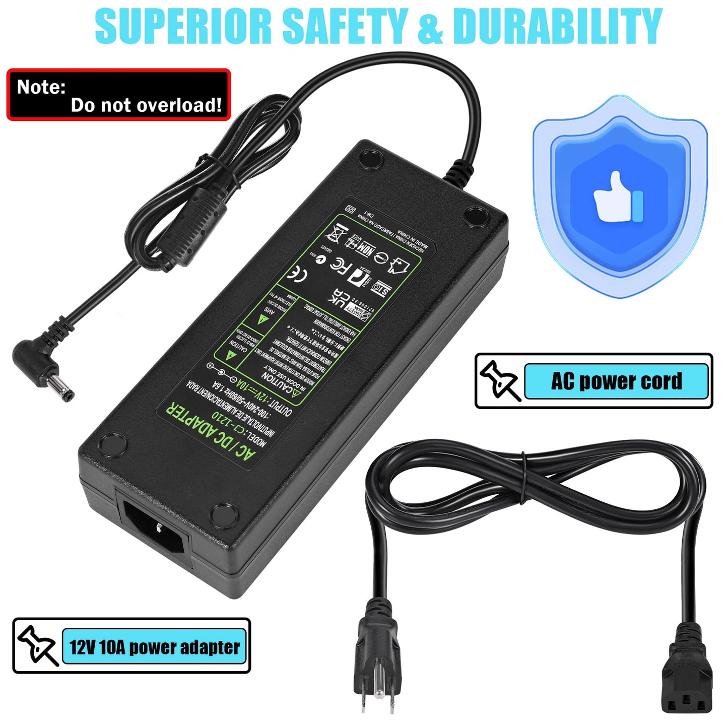 12V 10A Power Supply Adapter 120W 110-240V AC to DC 24V Transformer, 24 Volts DC Power Supply for LED Light CCTV Camera Monitor, 120W Switching…