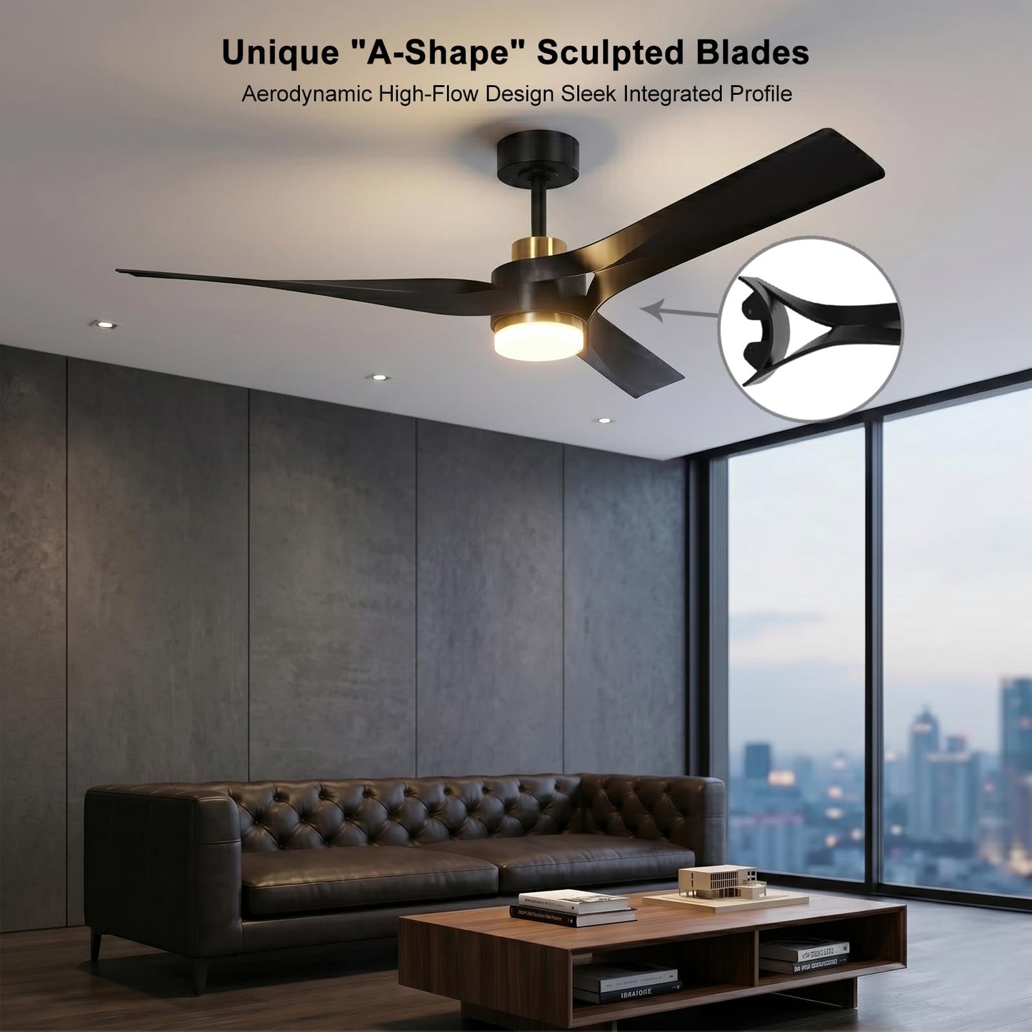 GLOVAO 56" Ceiling Fan with Lights, DC Motor, App Control, Black Gold