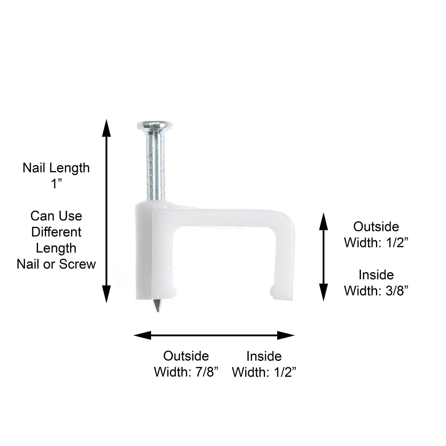 THE CIMPLE CO - Dual, Twin, or Siamese Coaxial Cable Clips, Cat6, Electrical Wire Cable Clip, 1/2 in Nail Clip and Fastener, White (100 Pieces per