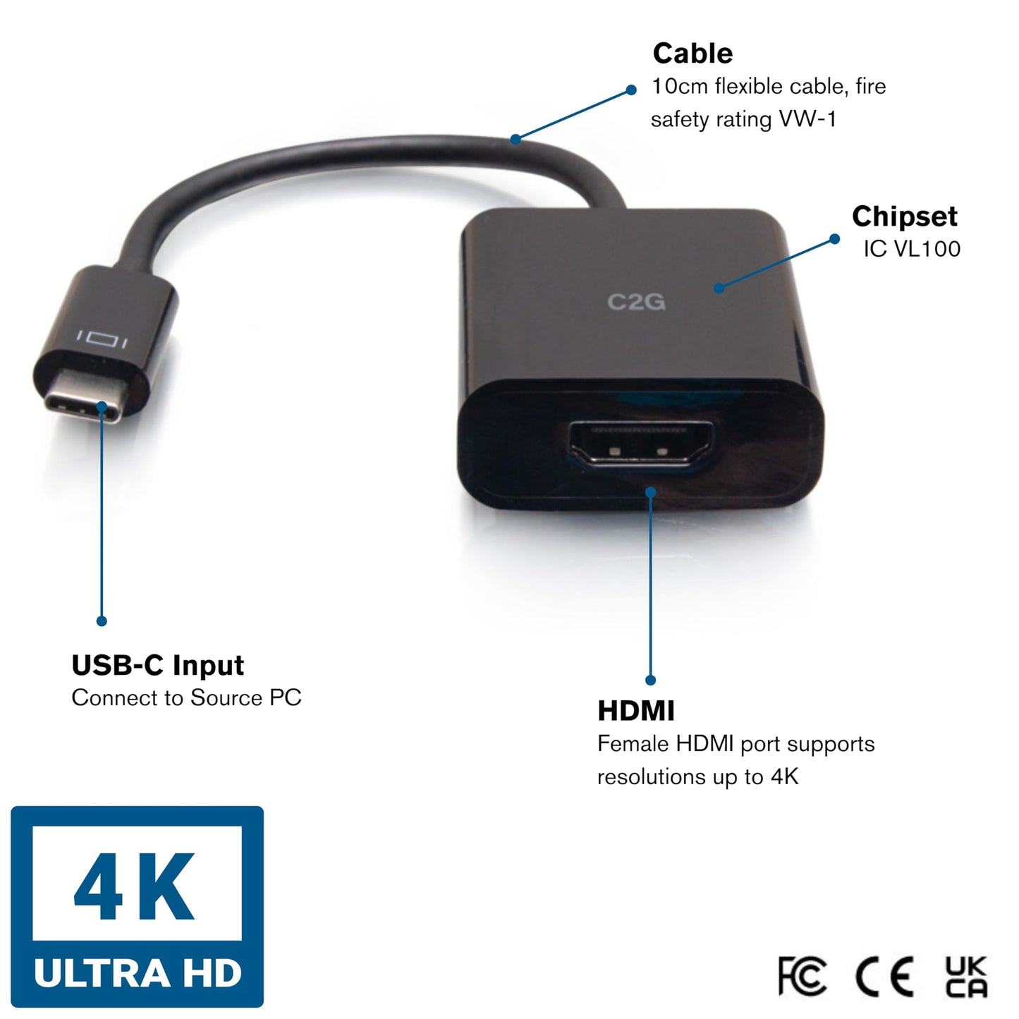 C2G CG26935USB-C to 4k60Hz HDMI Adapter, Black