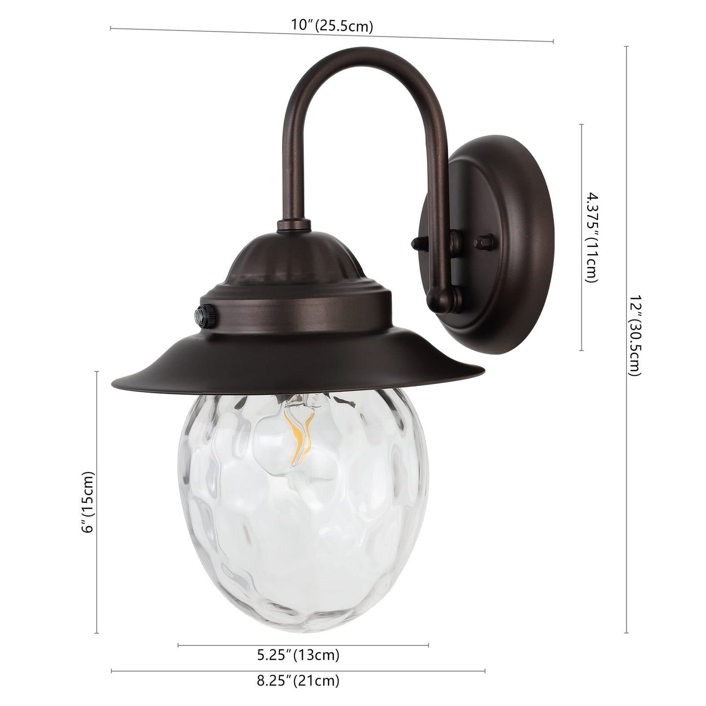 JONATHAN Y 12" Oil Rubbed Bronze 1-Light Iron and Glass Outdoor Sconce, Farmhouse Industrial Wall Lantern for Entryway Patio or Porch, Clear Dimpled