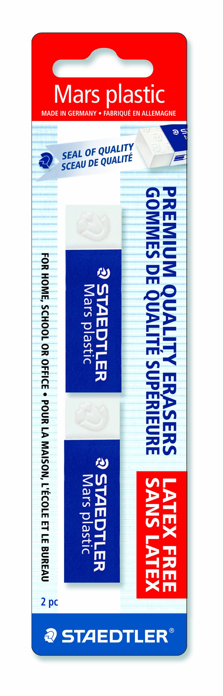 STAEDTLER Mars Plastic Vinyl Erasers (2-Pack), White Erasers for Clean & Precise Results - Latex-Free, Minimal Crumbling, Made in Germany