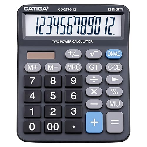 Premium Commercial 12-Digit Large Desktop Calculator with Huge 5-Inch LCD Display Screen, Giant Responsive Buttons, Battery and Solar Powered, Perfect