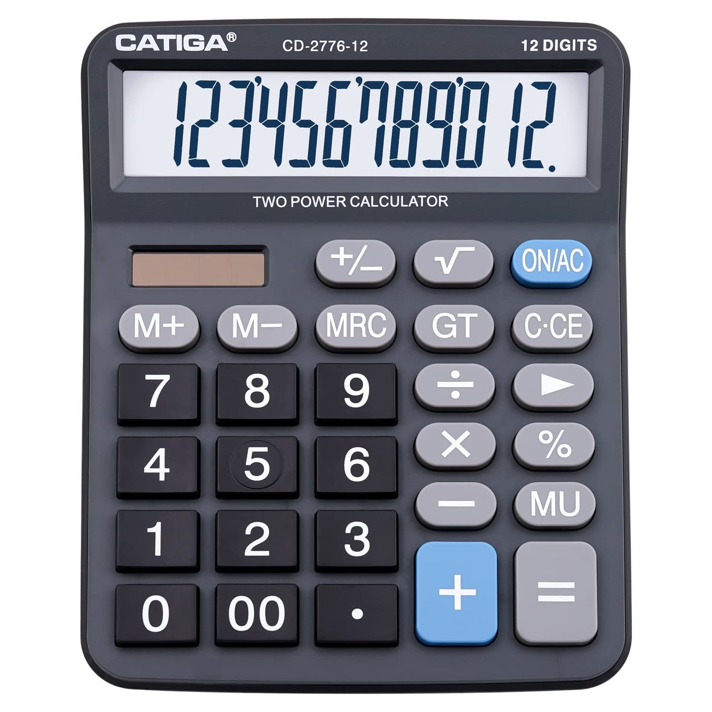 Premium Commercial 12-Digit Large Desktop Calculator with Huge 5-Inch LCD Display Screen, Giant Responsive Buttons, Battery and Solar Powered, Perfect