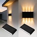 Sorapwod Solar Wall Lights Outdoor 2 Pack, Up and Down Solar Wall Sconce, 3000K Warm White Dusk to Dawn, IP65 Waterproof Exterior Mounted Lights, Up