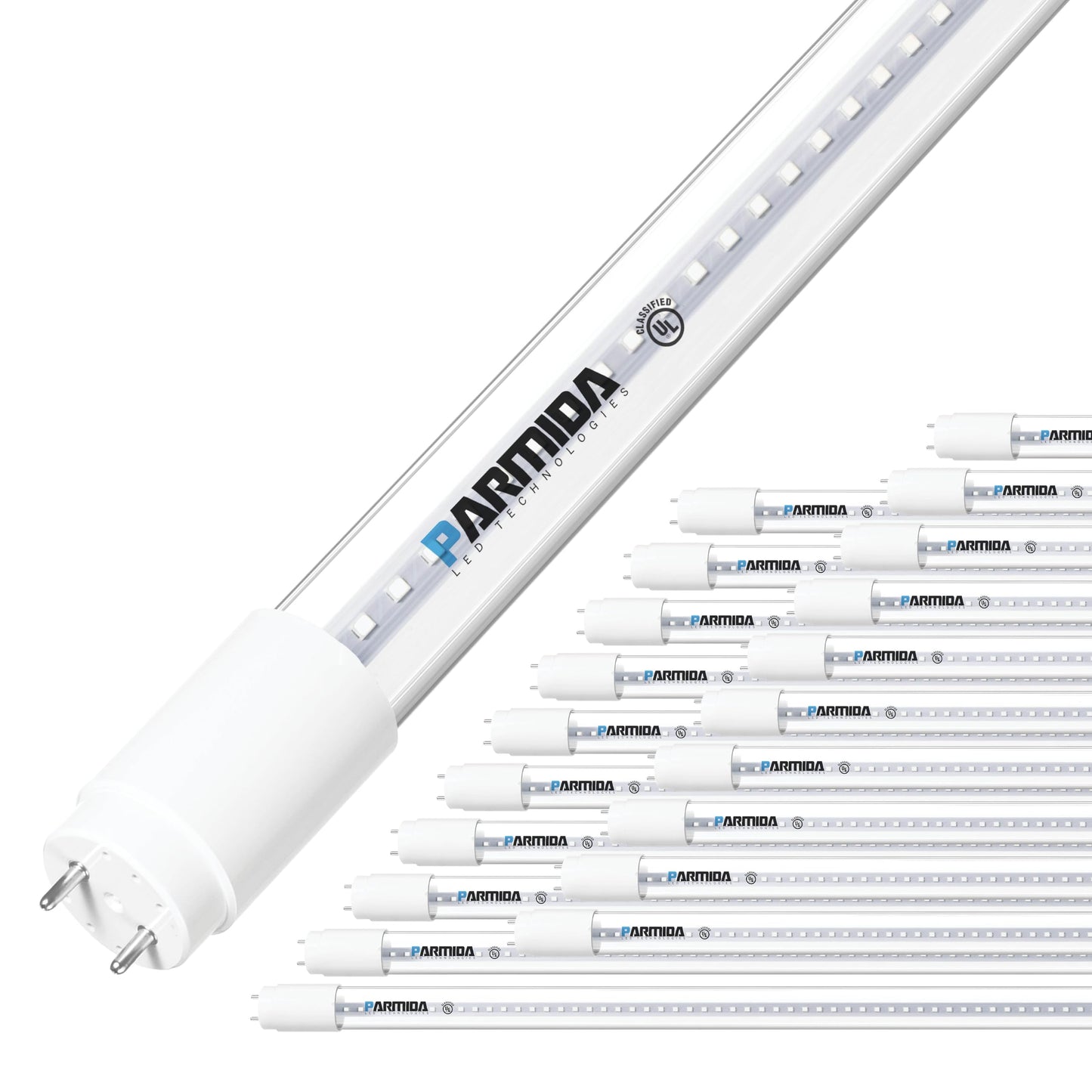 PARMIDA 20-Pack 4FT LED T8 Hybrid Type A+B Light Tube, 24W, Plug & Play or Ballast Bypass, Single-Ended OR Double-Ended Connection, 3000lm, Clear