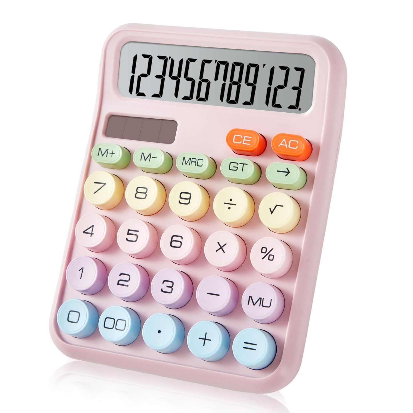 Basic Desktop Calculator with 12-Digit Large LCD Display & Big Buttons - Dual Power (Solar & Battery), Easy to Press Mechanical Switch Calculator
