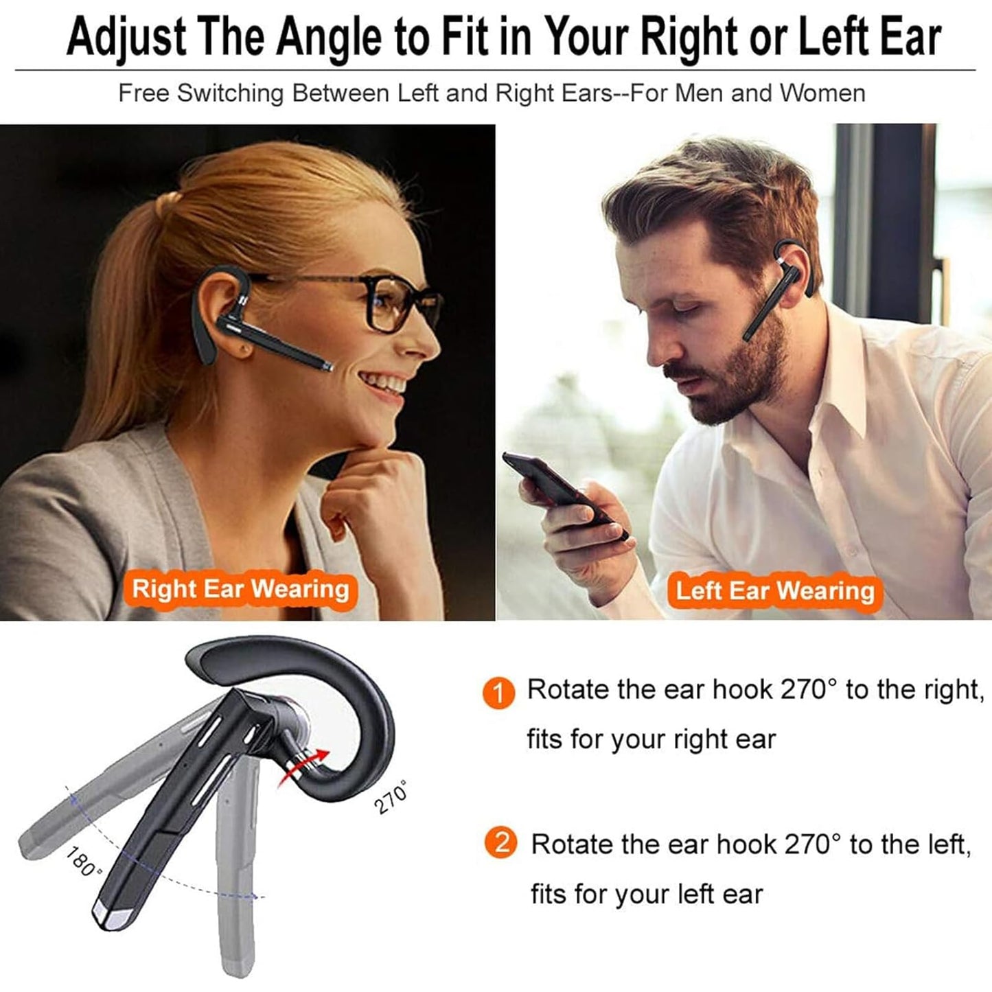 Agkey Wireless Headset Business Earpiece Built-in Mic Noise Cancelling Headphone 5.3 Handsfree Sports Earphone for Android iOS Driving Trucker Driver