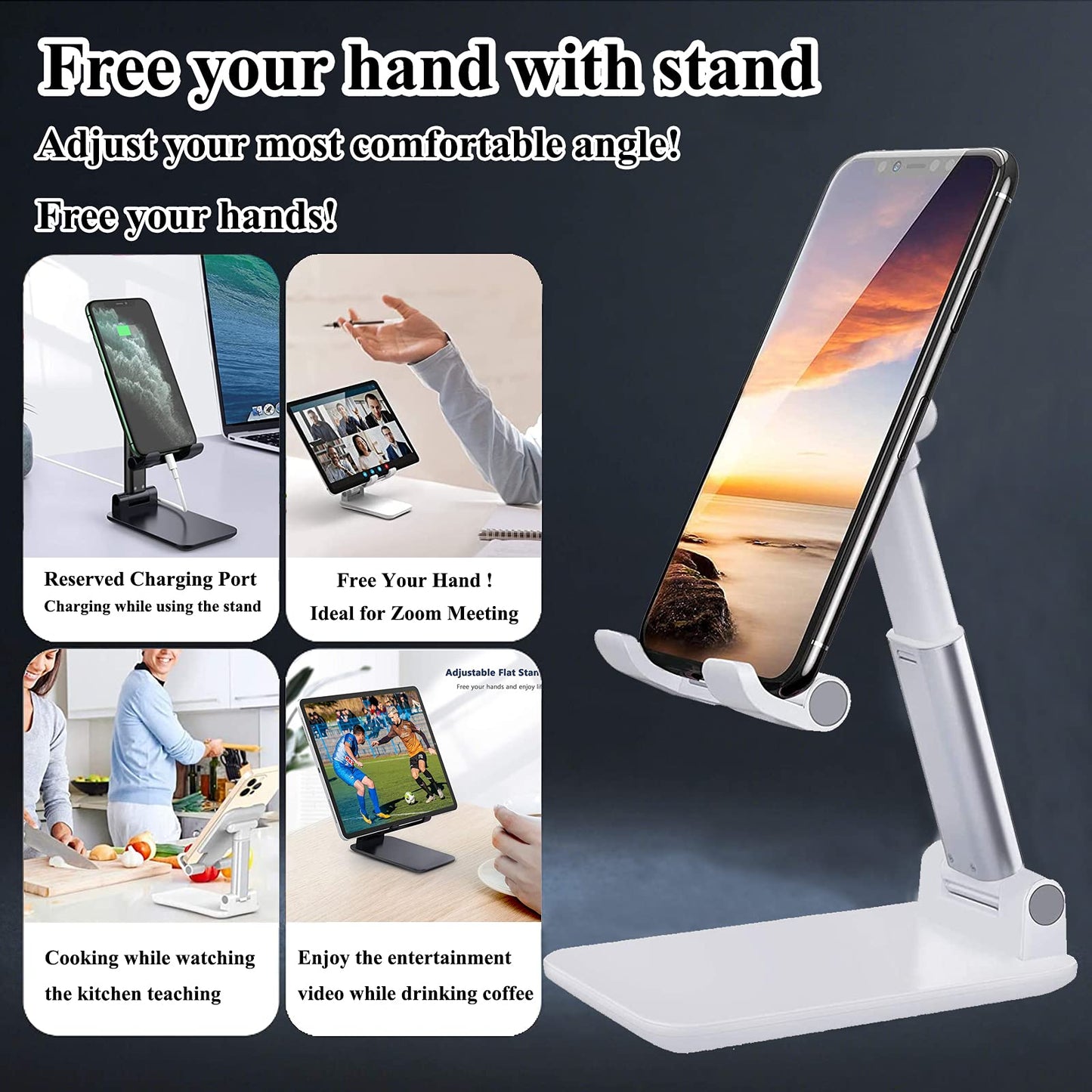 Meetuo 2 Pcs Cell Phone Stand, Adjustable Angle Height Phone Stand for Desk, Fully Foldable/Portable Phone Holder, Compatible with iPhone