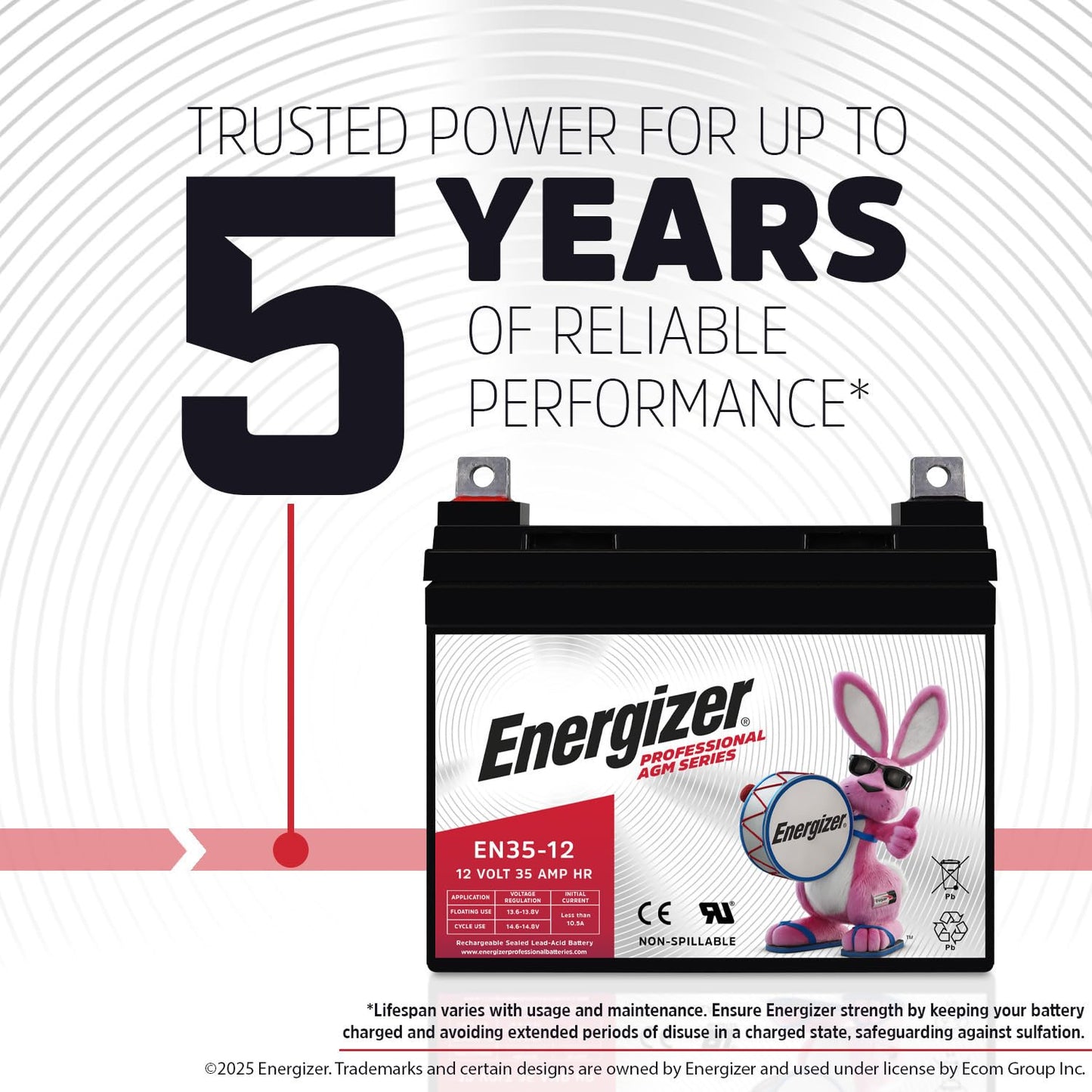 Energizer EN35-12, 12 Volt 35 Amp Hr, Long Lasting Sealed Lead Acid AGM Rechargeable Battery Ideal For Use In Wheelchairs, Electric Scooters, Backup…