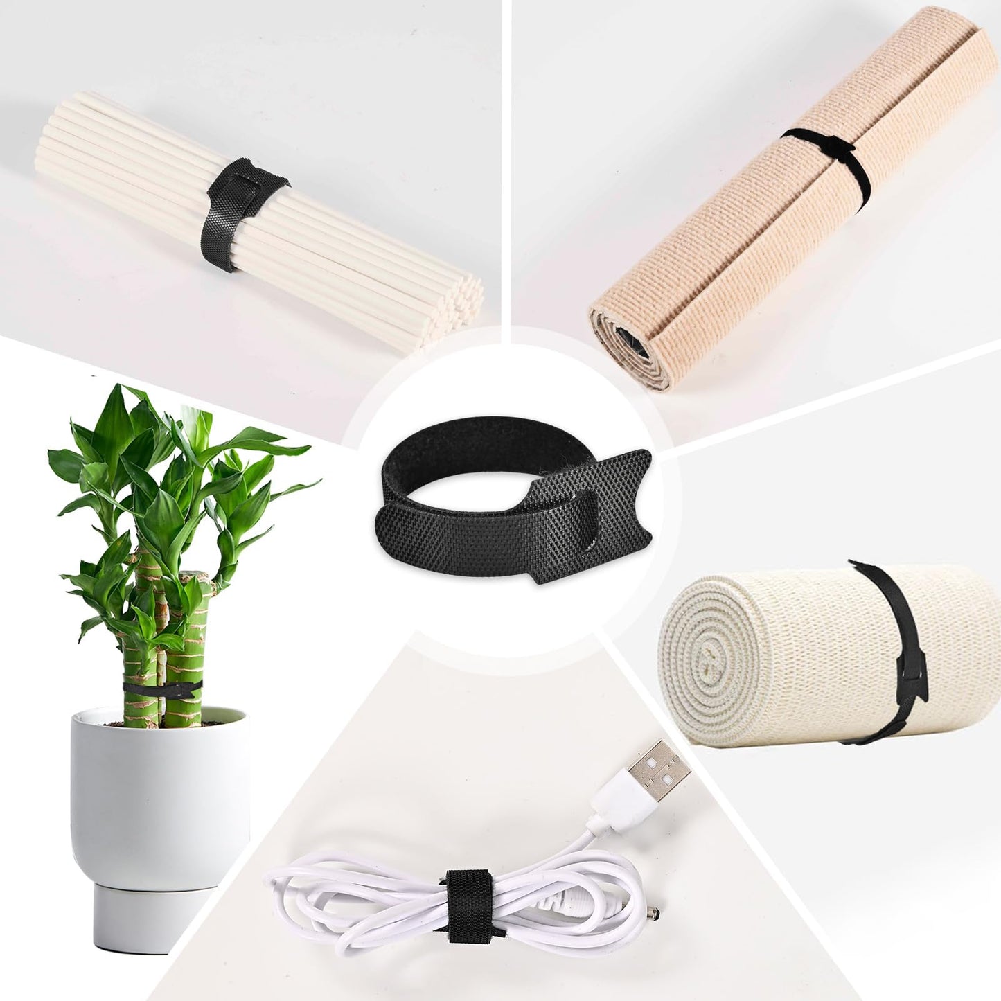 FJSENR 100 Pcs 6-Inch Reusable Hook and Loop Ties: Versatile Cable Management Solution & Ideal Gardening Fasteners - Dual-use Cord Wraps & Plant Ties