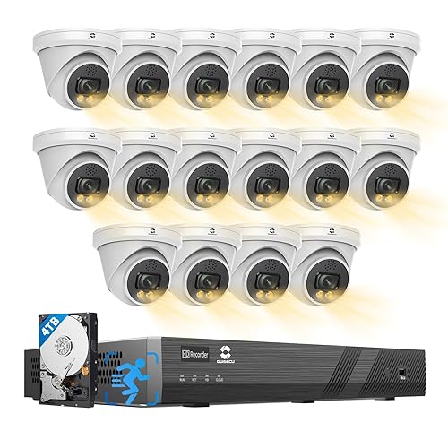 GWSECU 5MP Security Camera System 16 Channel, 16x 5MP Wired IP PoE Dome Camera, Smart Dual Light Color Night Vision, AI Human Detection, 2-Way Talk