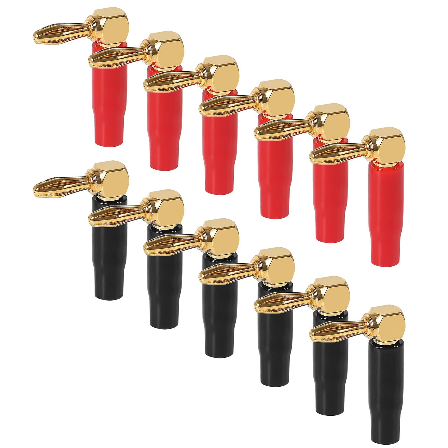 JUZITAO 6 Pairs 4mm Speaker Banana Plugs Right Angle 24k Gold Plated 90 Degree Speaker Banana Connector(6 Pairs/12 Pcs)