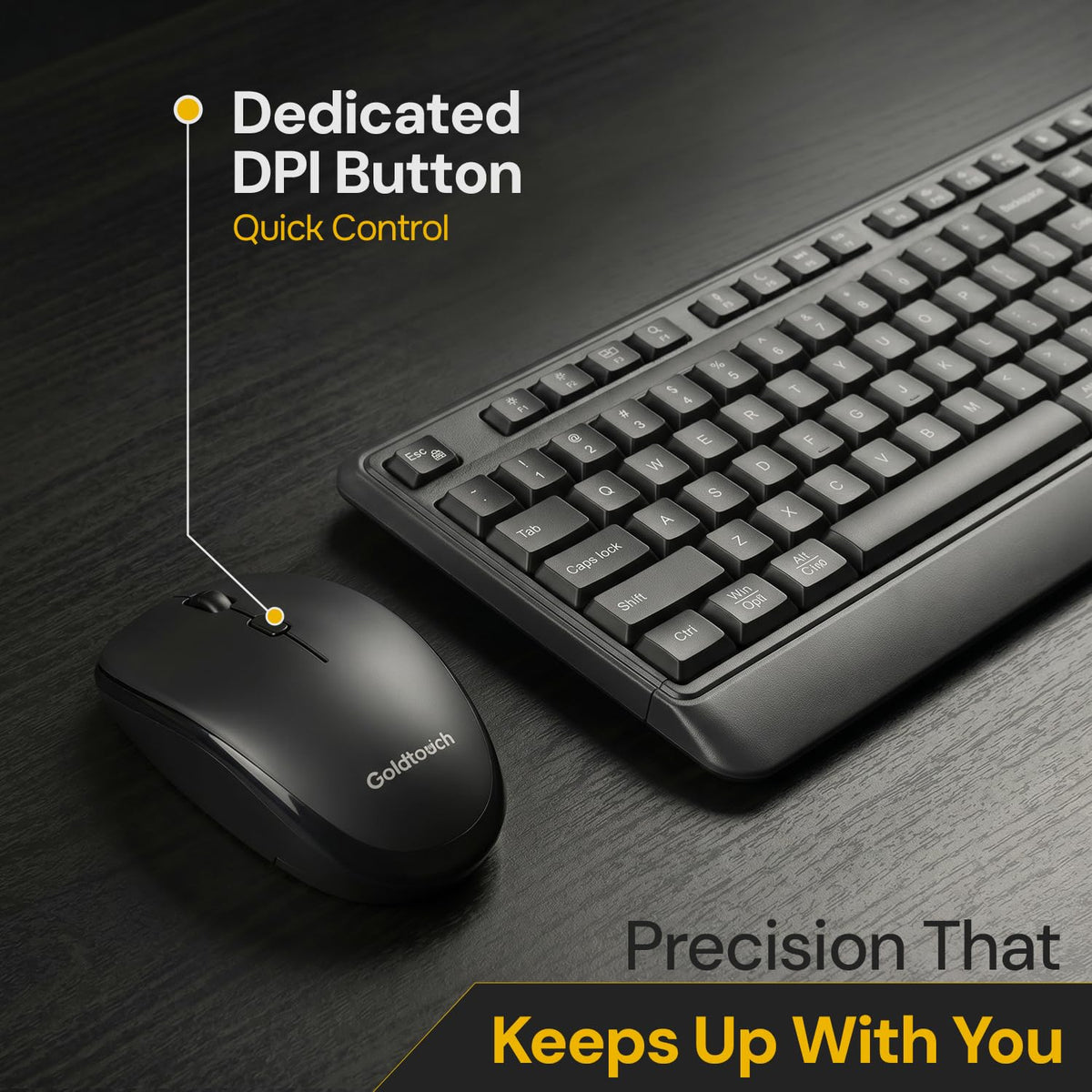 Goldtouch Wireless Mouse for Office, Bluetooth and 2.4 GHz, Black, 1 Count