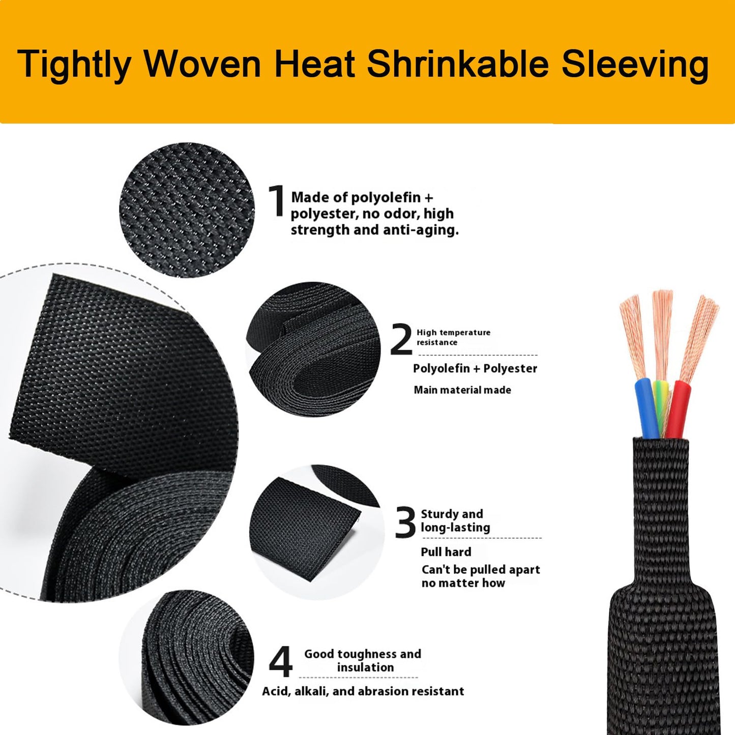 Kokey-xy Heat Shrink Braided Sleeving 2:1 Shrinkable Fabric Cable Sheathing Wire Tubing Management Abrasion Protectors Flexibility 5/8" ID-9FT