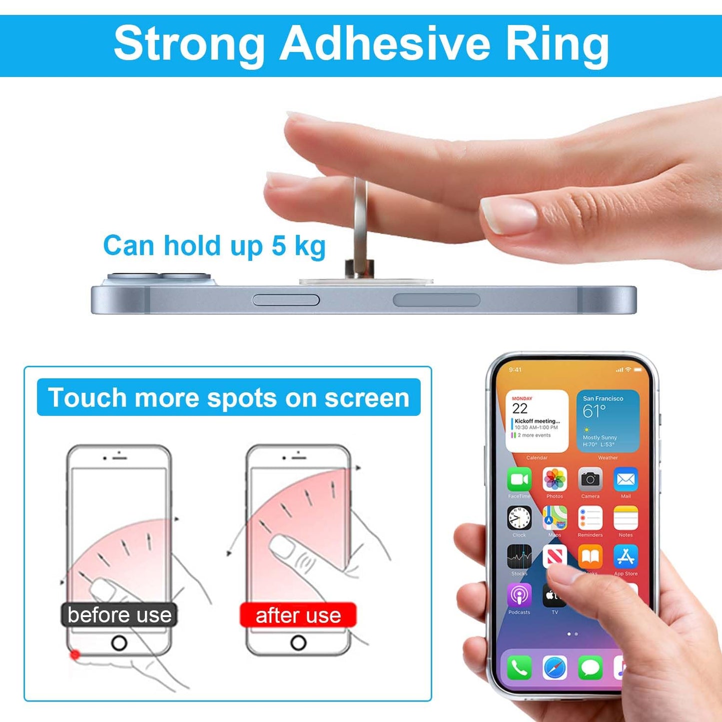 VOVIGGOL Transparent Phone Ring Holder Stand 2 Pcs, 360° Rotation Cell Phone Ring Holder Mobile Finger Kickstand Hand Phone Grip for iPhone, Clear