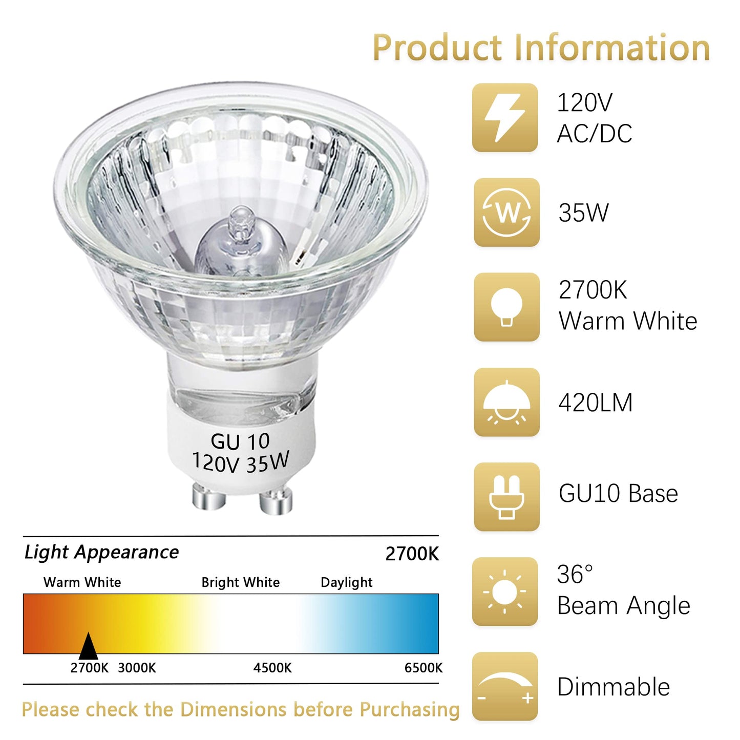 Figame GU10 35W Halogen MR16 6-Pk 2700K Balanced Bright