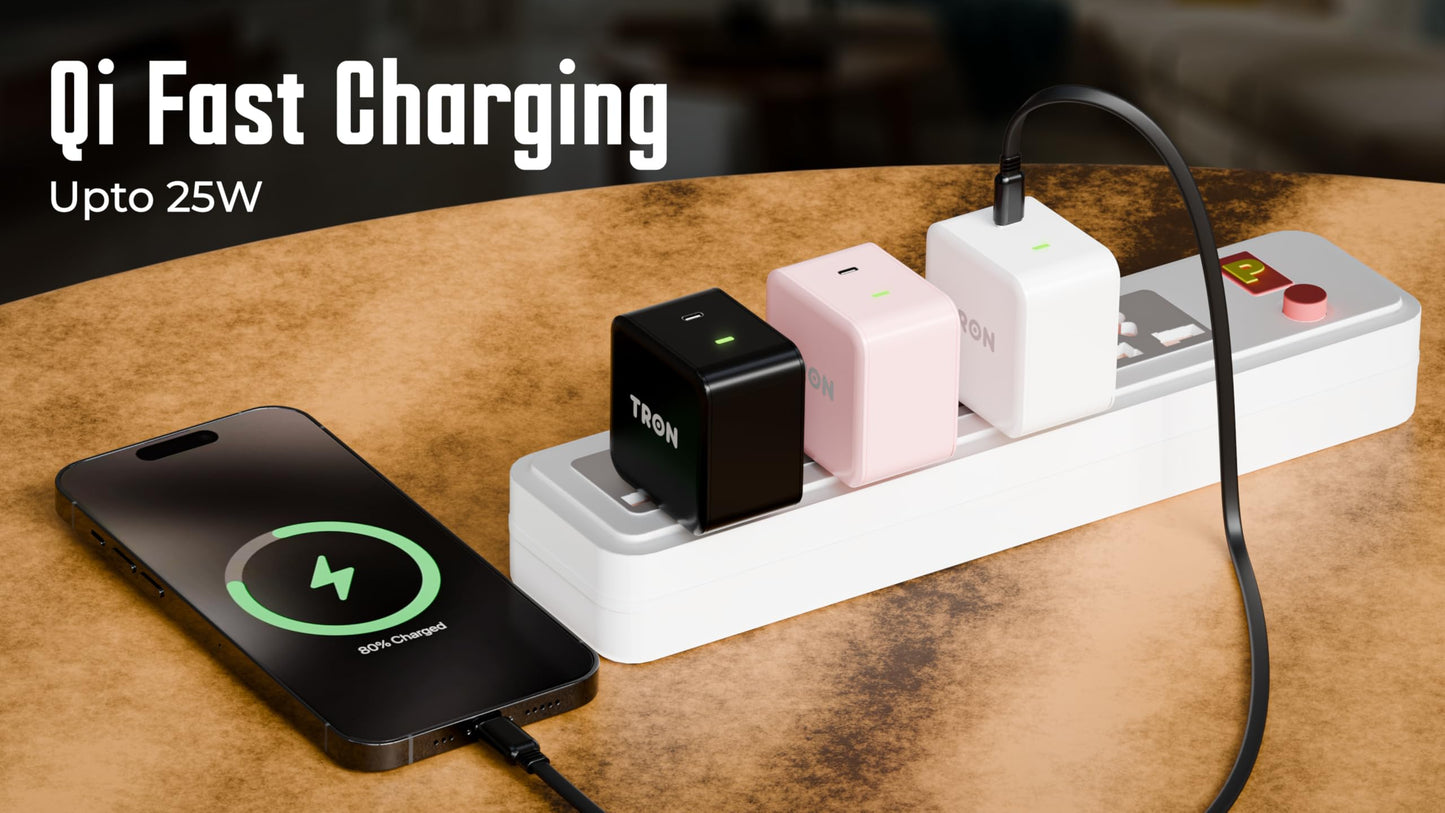Tron 25W Power Adapter, Black, High-Powered USB Type-C Charging Adapter, Perfect for Home, Office or On-The-Go Use (Pink)