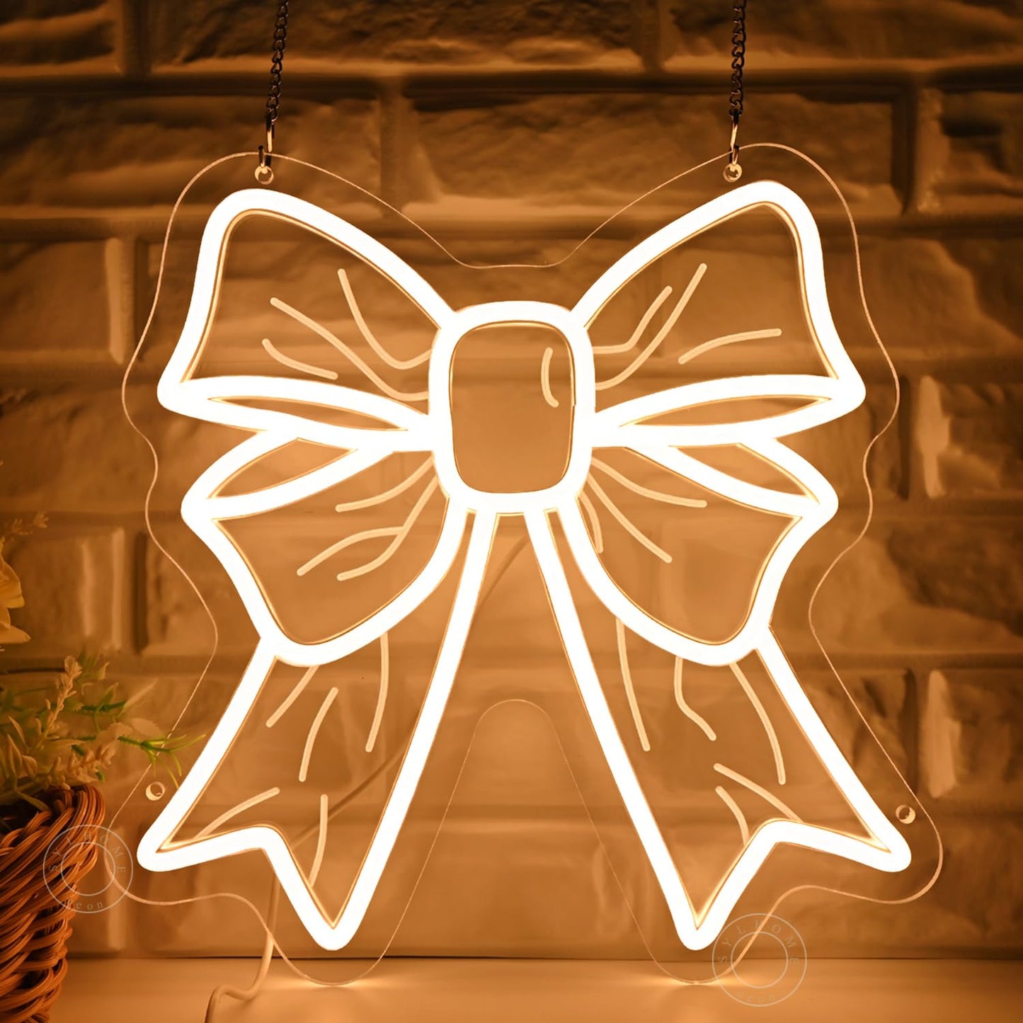 SYLHOME Bow Led Neon Light Sign Cute Girls Kids Bedroom Nursery Game Room Wall Sign Decor Beauty Salon Wedding Birthday Party Backdrop 11.8" X 11.8"