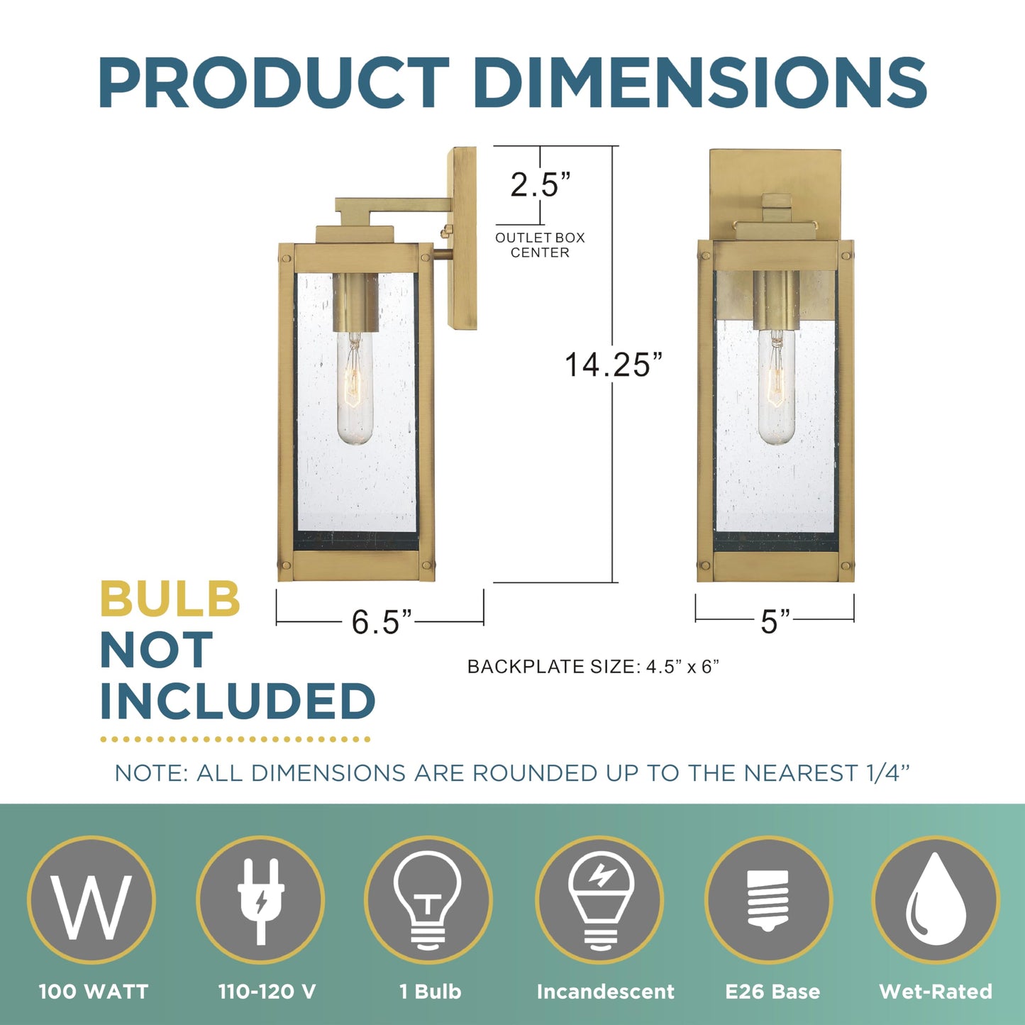 Quoizel Westover Modern Wall Sconce, 14.25 Inch Antique Brass 1-Light Outdoor Light Fixture, Clear Seeded Glass Wall Lantern, 100 W, Industrial Design